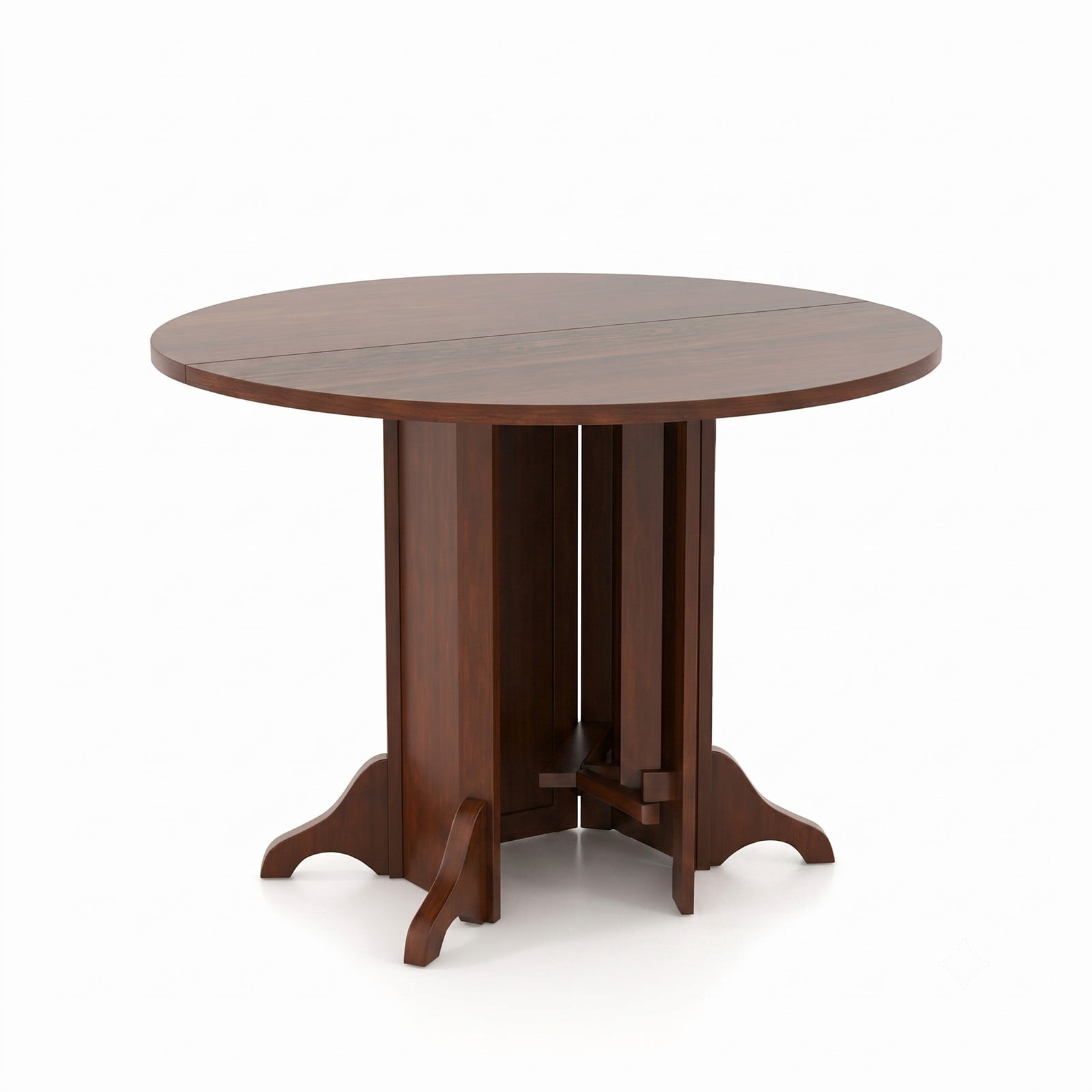 Furnibear Round Dining Table for 4-6 People, 42 Inch Kitchen Dinner Table with Pedestal Base, Waterproof MDF Tabletop with Acacia Wood Veneer for Kitchen, Walnut