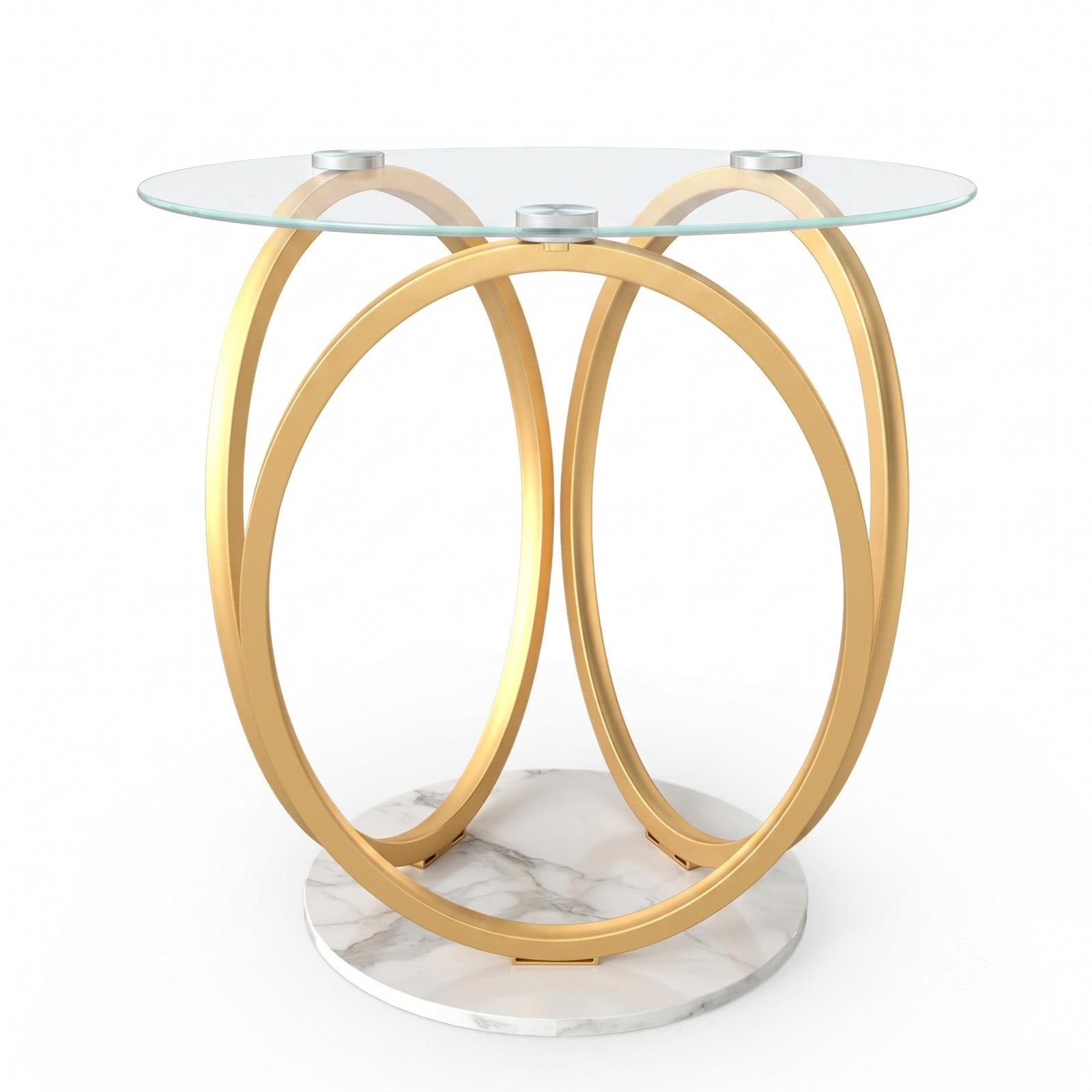 Furnibear Round End Table Faux Marble Side Table with Tempered Glass Tabletop, Modern Accent Nightstand Sofa Coffee Table with Metal Frame for Living Room Bedroom, Gold