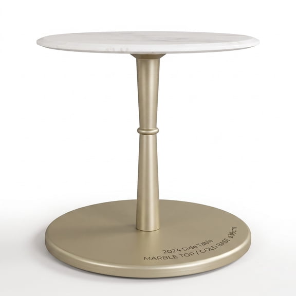 Furnibear Round Marble Side Table, Genuine Stone End Table with Solid Wood Base, Waterproof Heat-Resistant Accent Nightstand for Living Room Bedroom, White and Gold