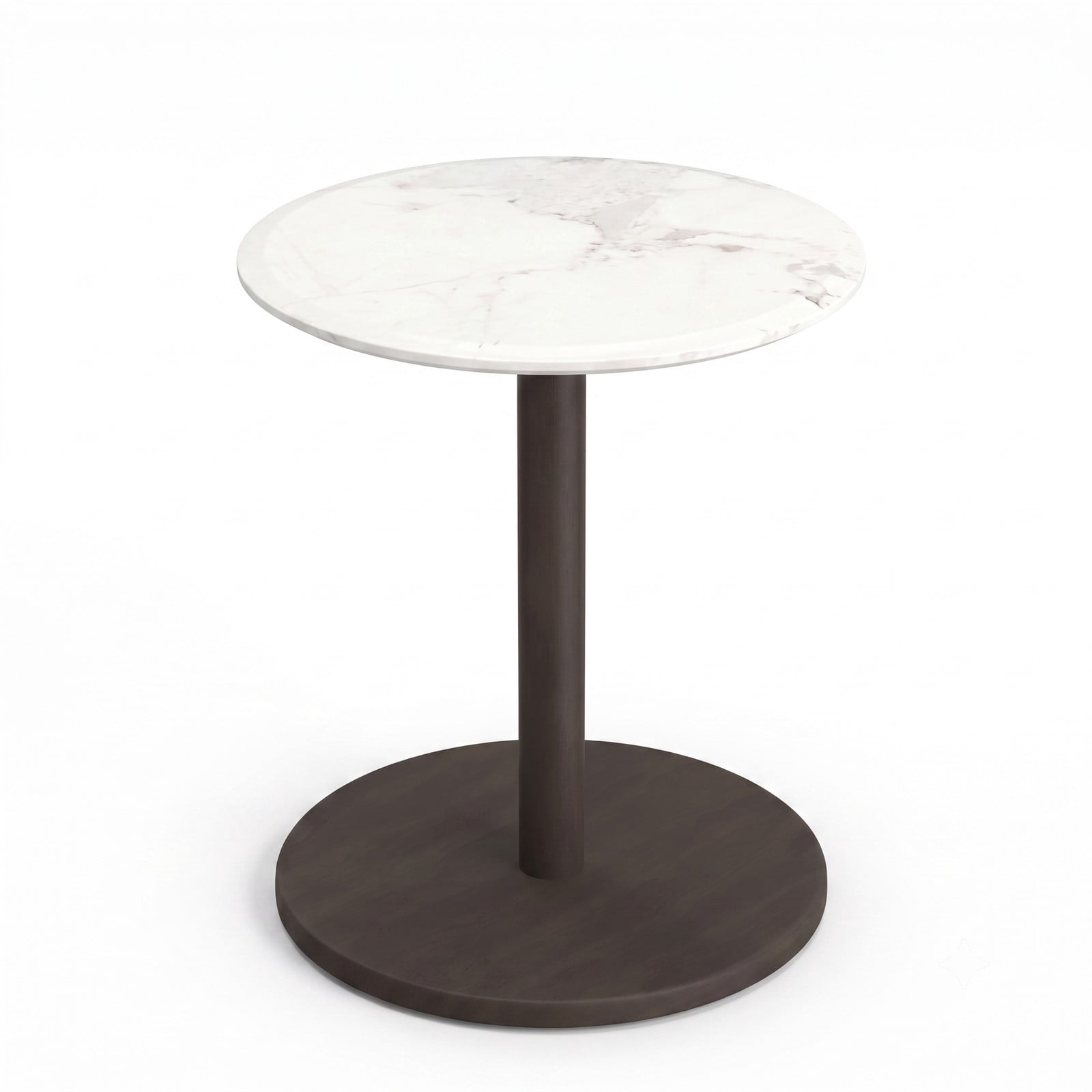 Furnibear Round Marble Side Table, Pedestal End Table with Genuine Stone Top and Solid Wood Base, Waterproof Accent Nightstand for Living Room Bedroom, White & Black