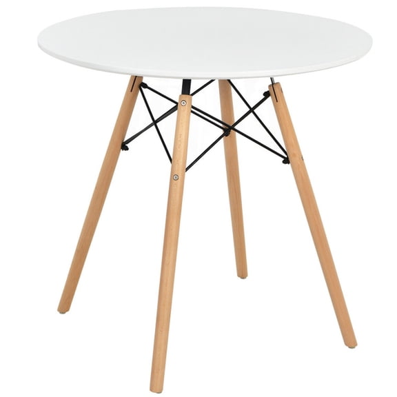 Furnibear Round Modern Dining Table with Solid Wooden Leg for Kitchen Dining Room Kitchen Table for Small Space Dining Room, White