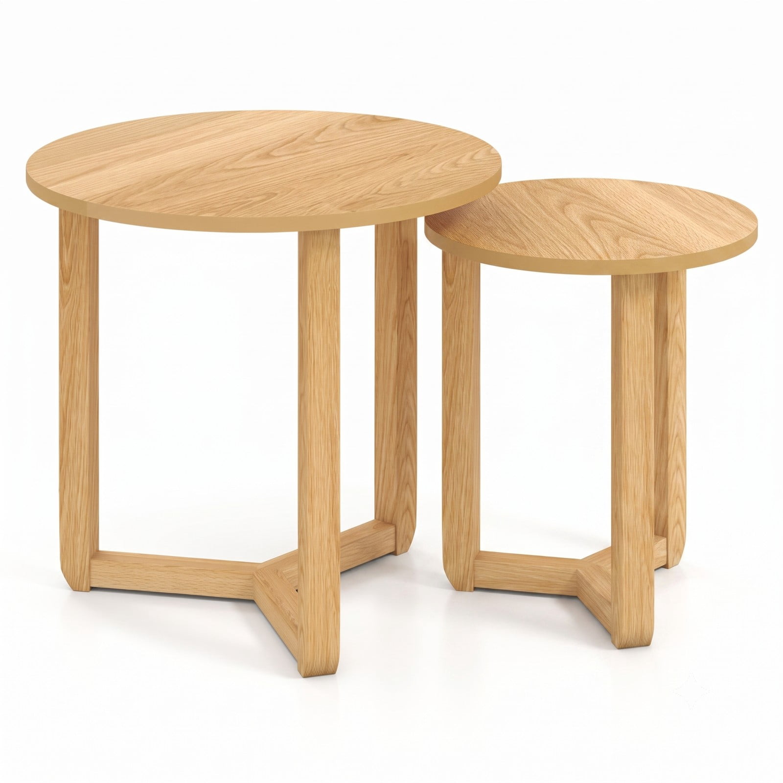 Furnibear Round Nesting Coffee Table Set of 2, Wood Nesting End Tables with Thickened Tabletop and Tripod Frame for Living Room, Space-Saving Side, Natural Walnut