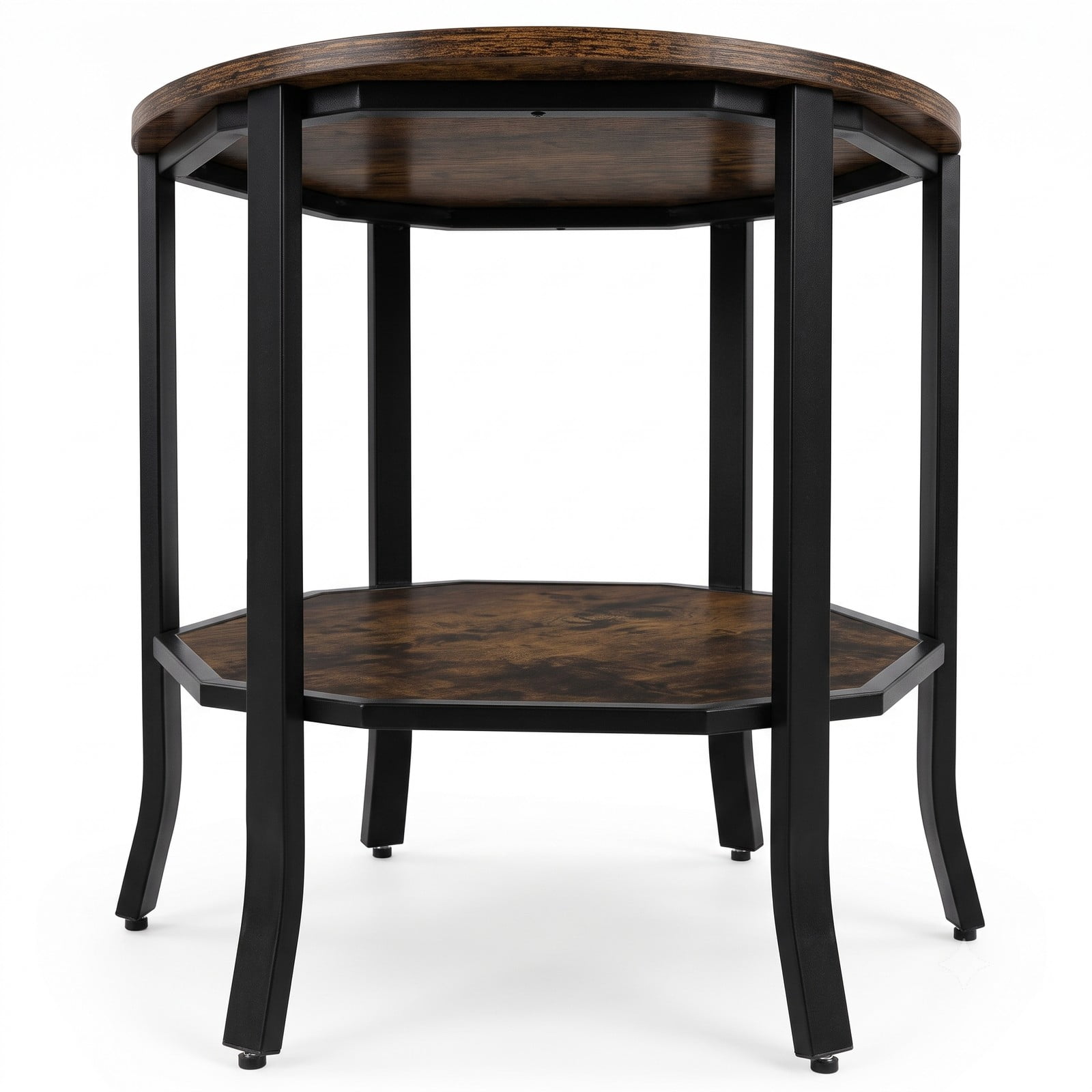 Furnibear Round Side Table Small End Table with Storage Shelf, 2-Tier Nightstand Sofa Bedside Table for Small Space Living Room Bedroom, Rustic Brown