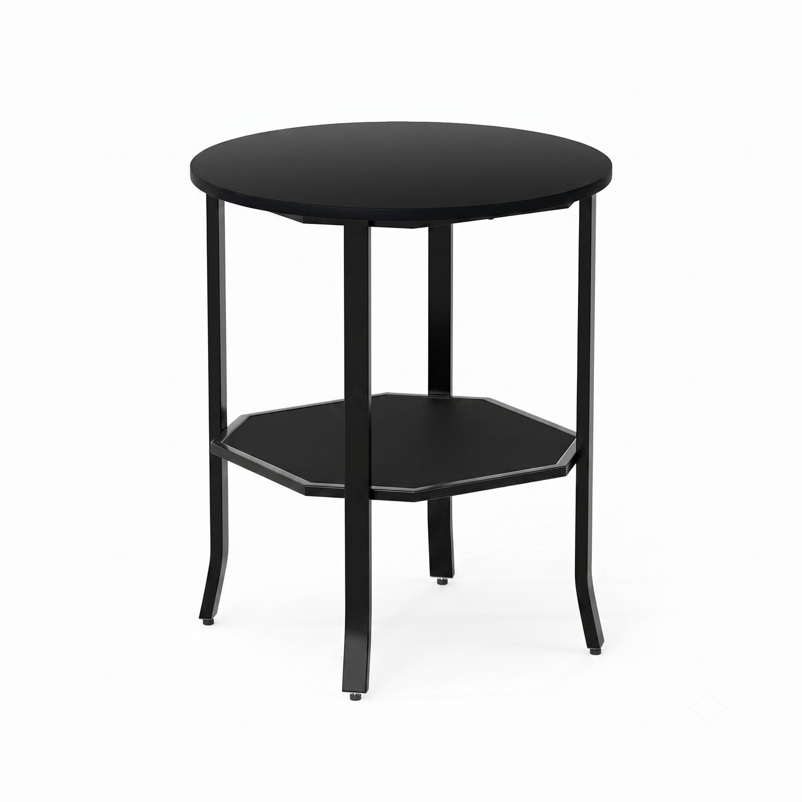 Furnibear Round Side Table Small End Table with Storage Shelf, 2-Tier Nightstand Sofa Couch Bedside Table for Small Space Living Room Bedroom, Black