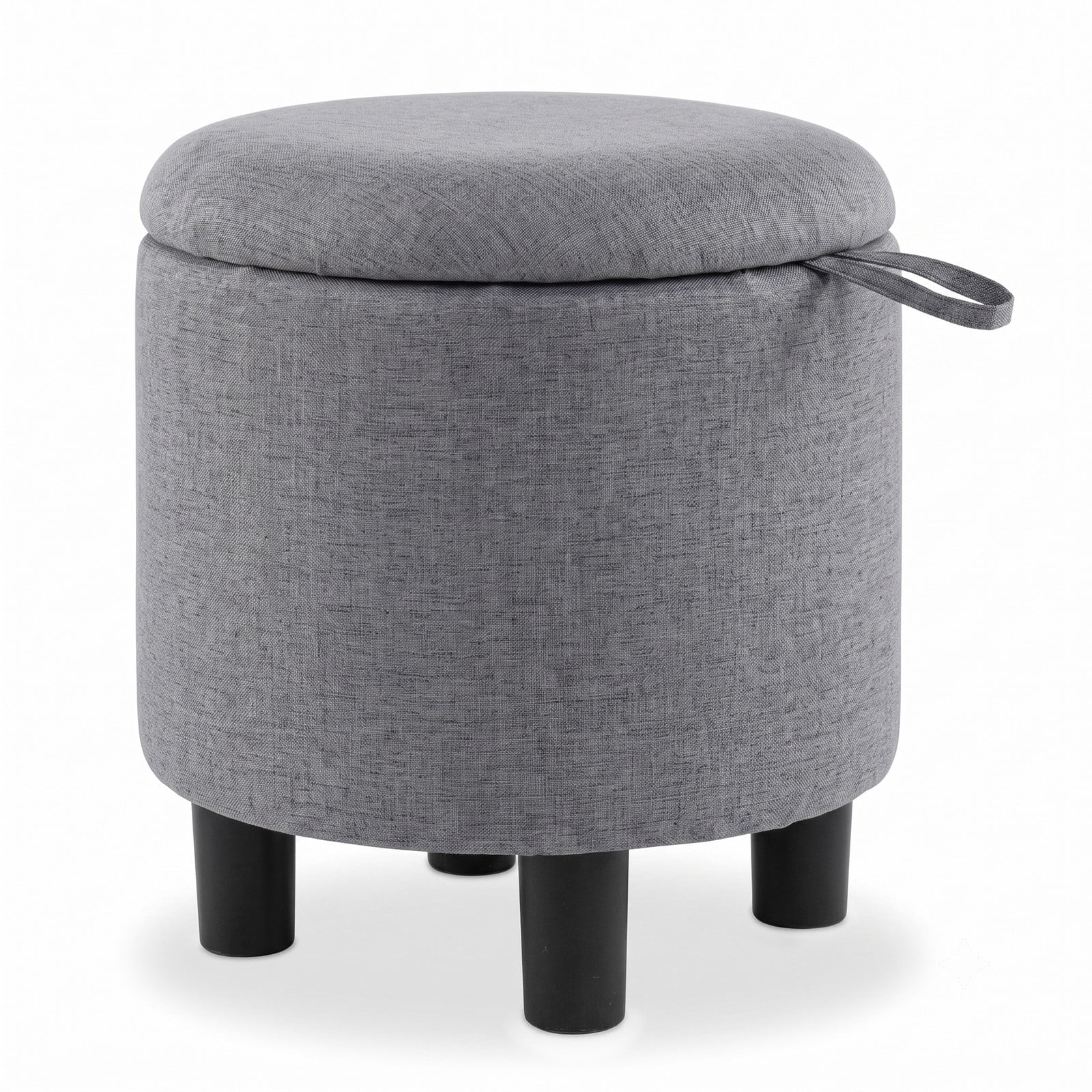 Furnibear Round Storage Ottoman, Linen Fabric Upholstered Footrest Stool with Reversible Lid, Padded Storage Bench Vanity Seat Side Table for Living Room Bedroom, Gray