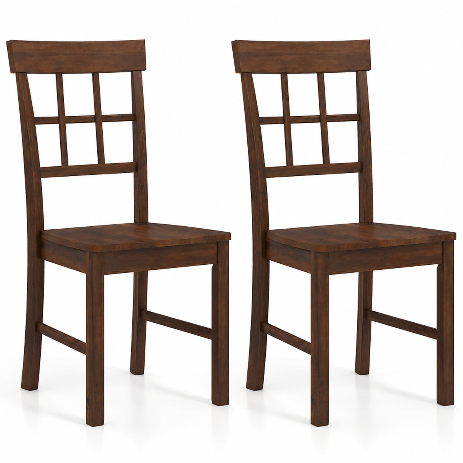 Furnibear Rubber Wood Dining Chairs Set of 2 with High Lattice Backrests for Dining Room Kitchen Study and Reception Room, Brown