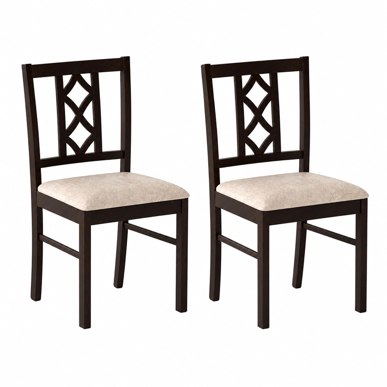Furnibear Rubber Wood Dining Room Chairs Set of 2 with Hollowed Backrest and Padded Faux Linen Fabric Seat for Kitchen, Brown