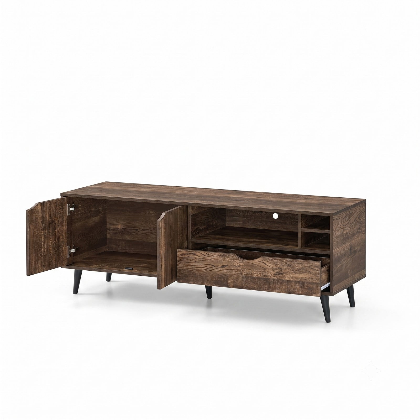 Furnibear Rustic TV Stand for TVs up to 65 Inches, Farmhouse Entertainment Center with 2-Door Cabinet, Storage Drawer and Open Shelves, Wood Media Console for, Brown