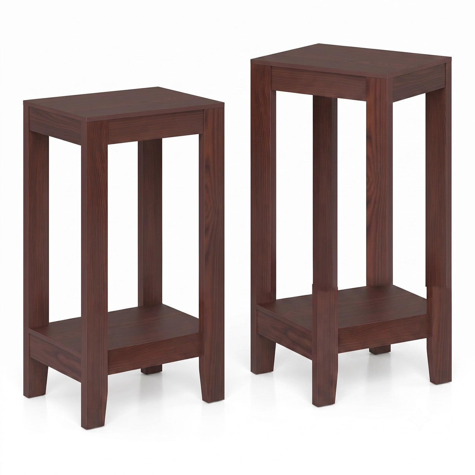 Furnibear Set of 2 2-Tier End Tables with Storage Shelf, Compact Wood Side Table Nightstand for Living Room Bedroom Small Spaces, Sofa Couch Bedside Accent, Brown