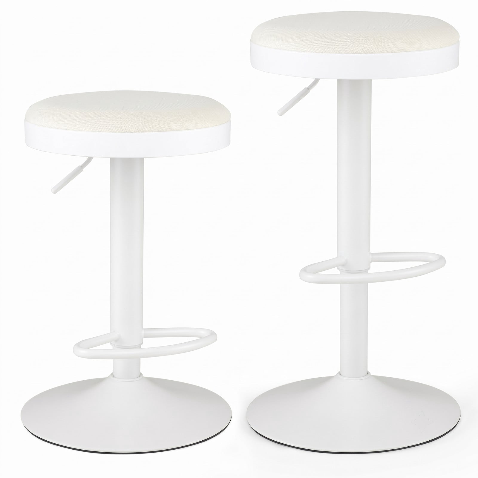 Furnibear Set of 2 Adjustable Kitchen Bar Stools, 360 Swivel Counter Stools with Soft Padded Fabric Seat, D-Shaped Footrest and Non-Slip Base, 330 lb, White