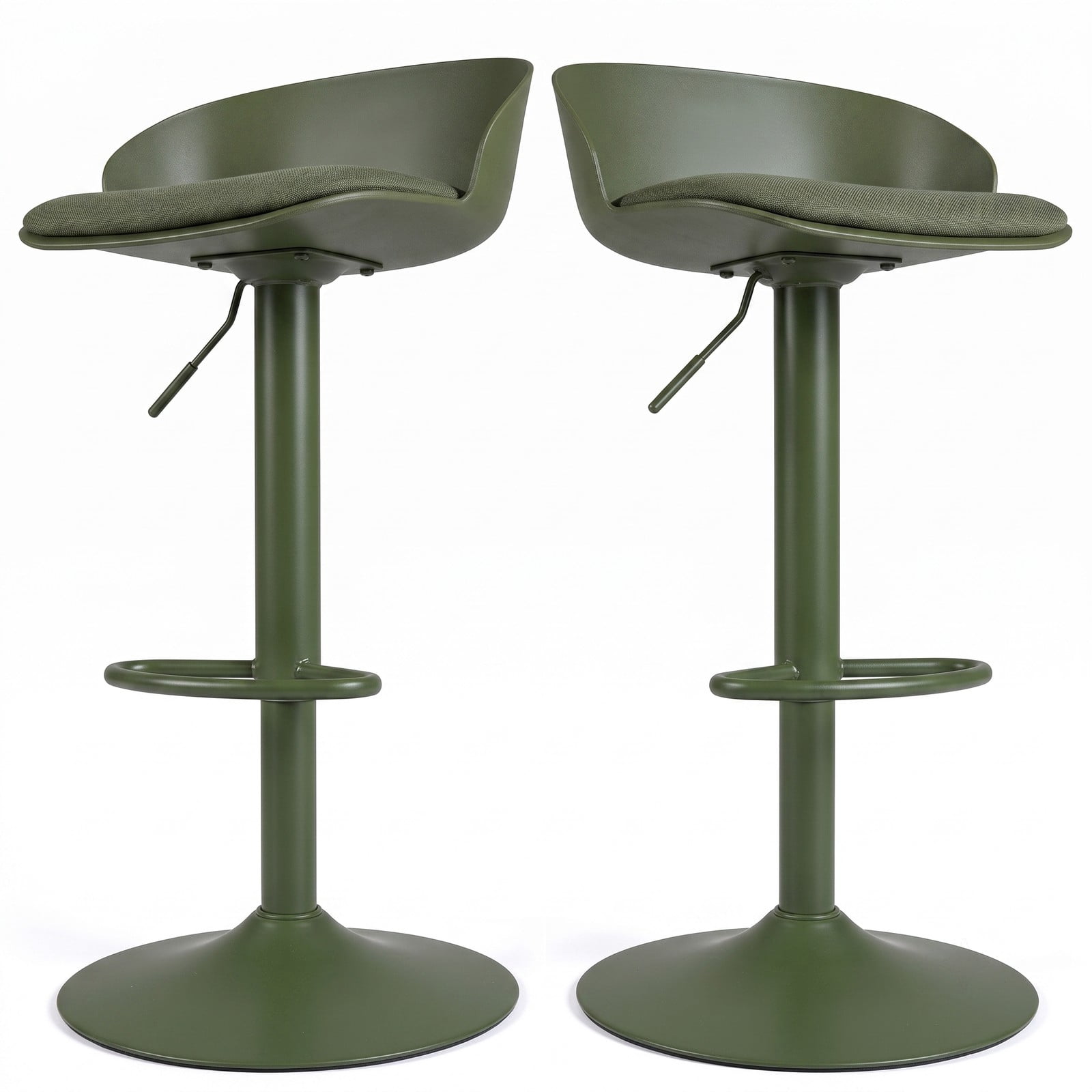Furnibear Set of 2 Adjustable Swivel Bar Stools with Back and Footrest, 360 Degree Rotating Counter Height Barstools for Kitchen Island Dining Pub, 330, Olive Green