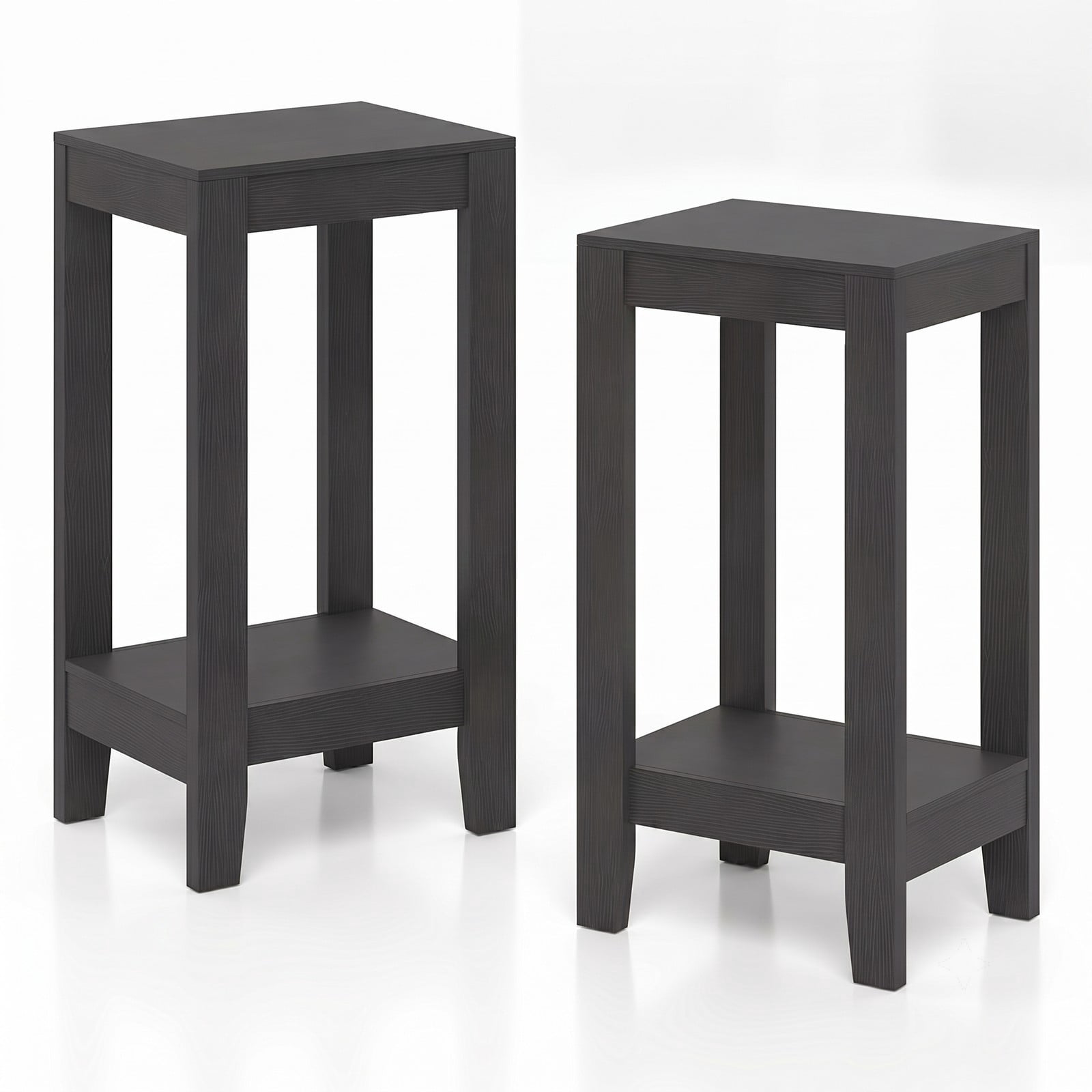 Furnibear Set of 2 End Tables 2-Tier Nightstand Side Table with Storage Shelf for Living Room Bedroom Small Space, Wood Sofa Side End Table Set, Black