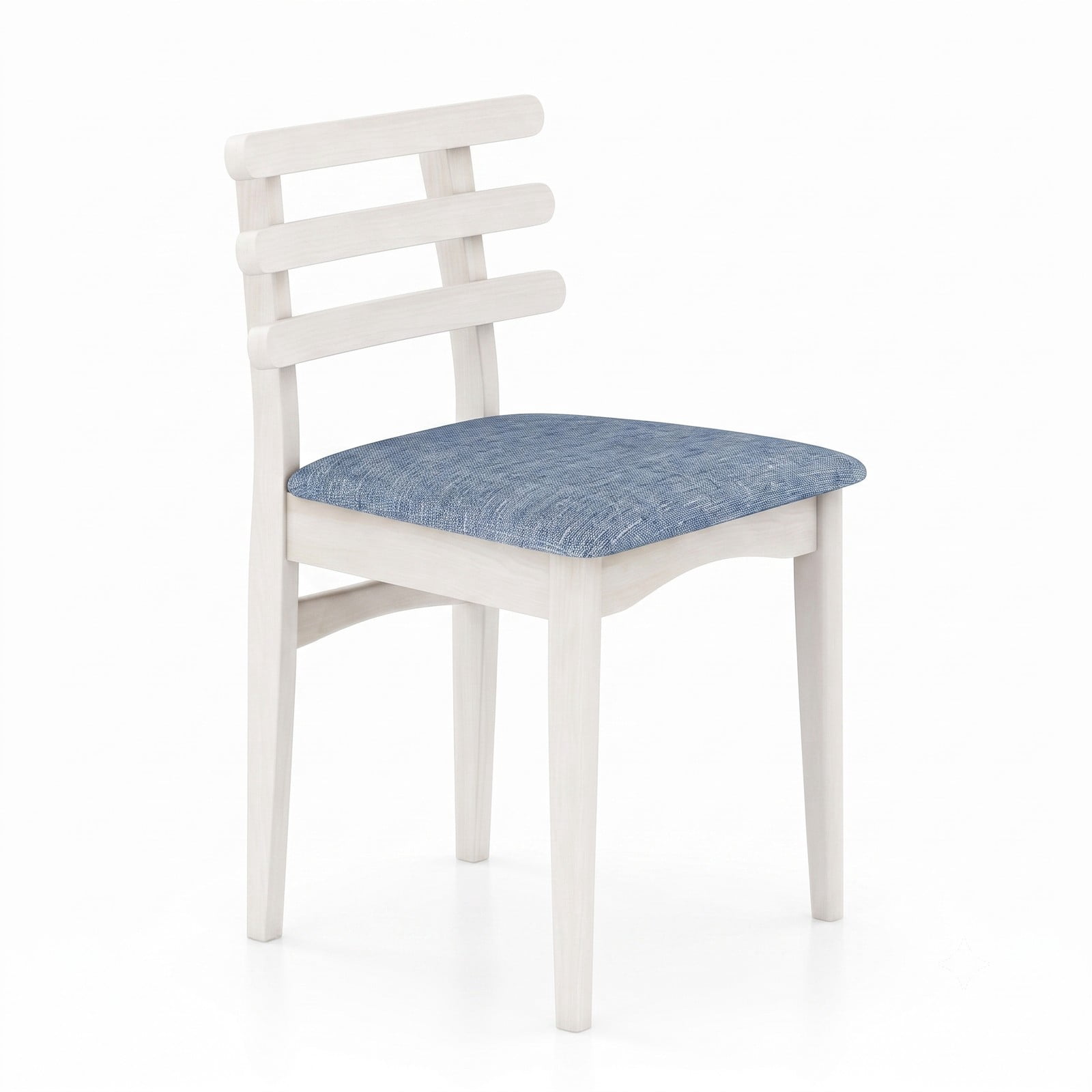 Furnibear Set of 2 Fabric Kitchen Dining Chairs, Upholstered Side Chairs with Rubber Wood Frame, Padded Polyester Seat and Ladder Backrest for Restaurant Home, White