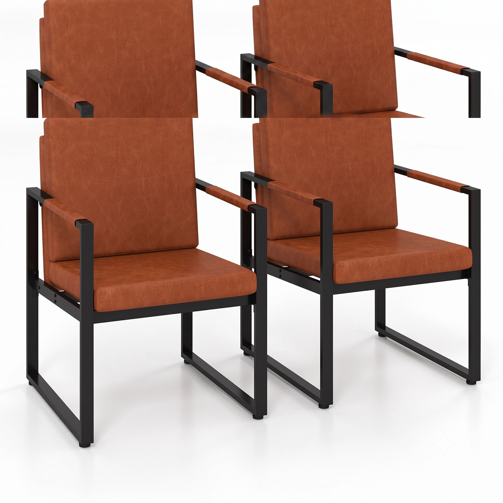 Furnibear Set of 2 Mid Century Modern Accent Chairs, PU Leather Single Sofa Armchair with Back Cushion, Metal Frame Living Room Reading Lounge Side Chair, 265, Brown