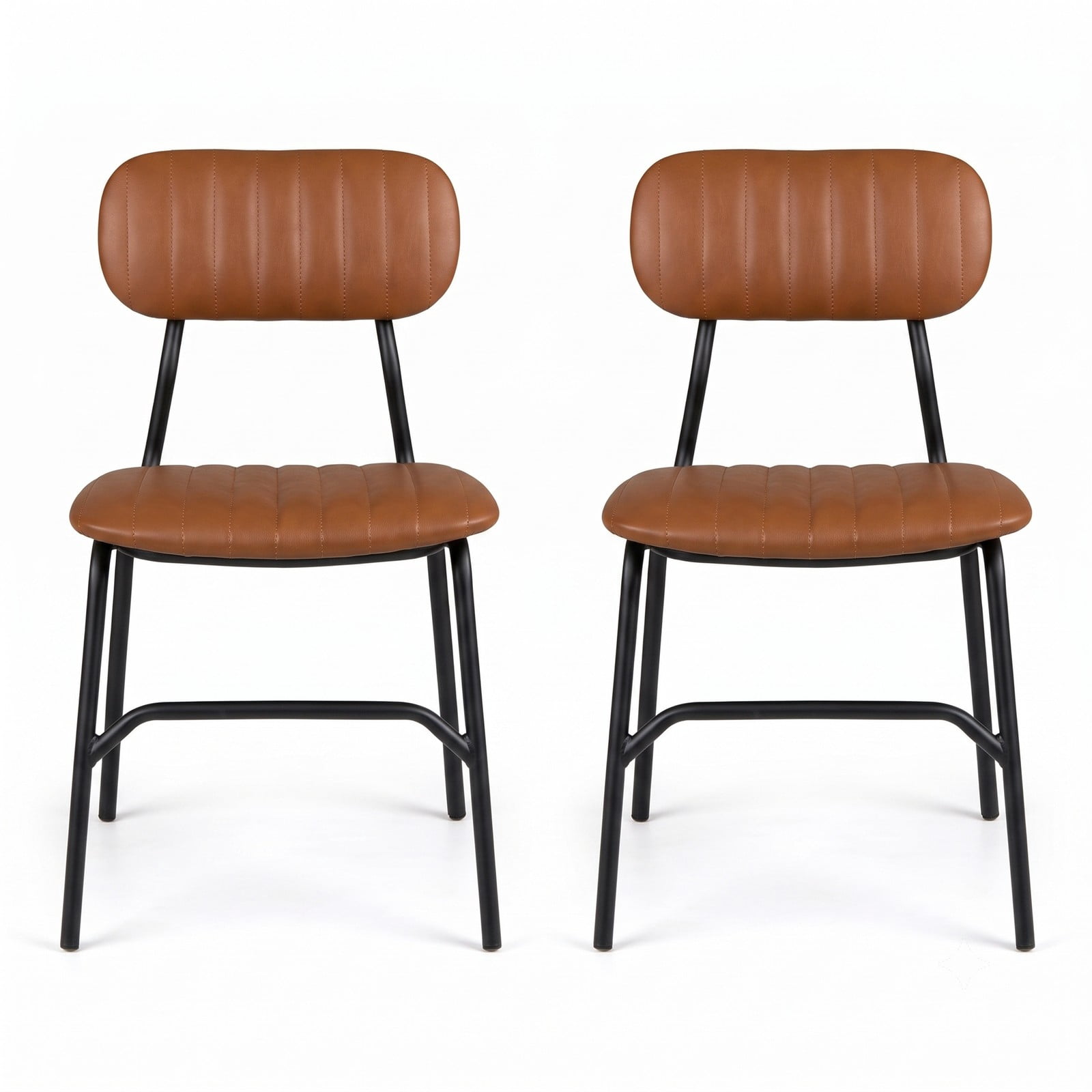 Furnibear Set of 2 Modern Dining Chairs, Upholstered PU Leather Kitchen Side Chairs with Ergonomic Backrest, Metal Legs, Rivet & Embellished Edges, 350 lb, Brown