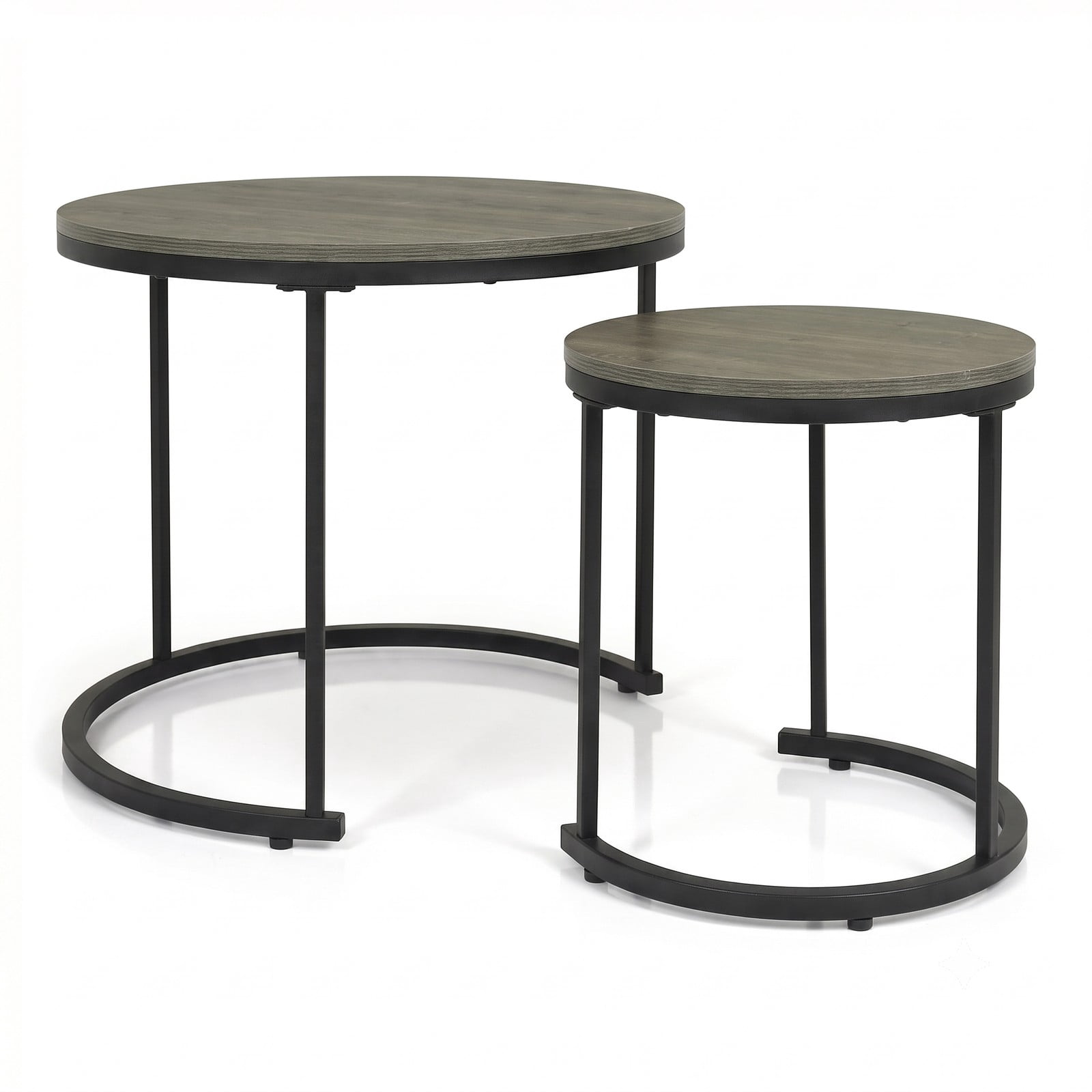 Furnibear Set of 2 Modern Round Nesting Coffee Tables, Stackable Space-Saving Side End Tables with Powder-Coated Steel Frame for Living Room Bedroom, Oak