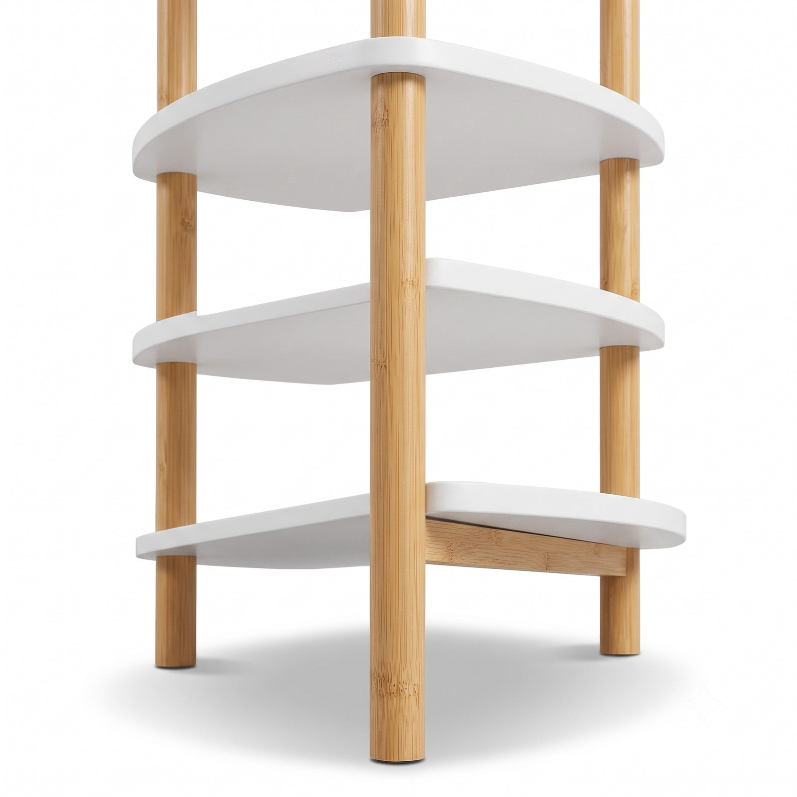 Furnibear Set of 2 Round Bamboo Side Tables, 3-Tier End Table with Open Storage Shelves, Compact Nightstand Sofa Accent Table for Living Room Bedroom Study, White