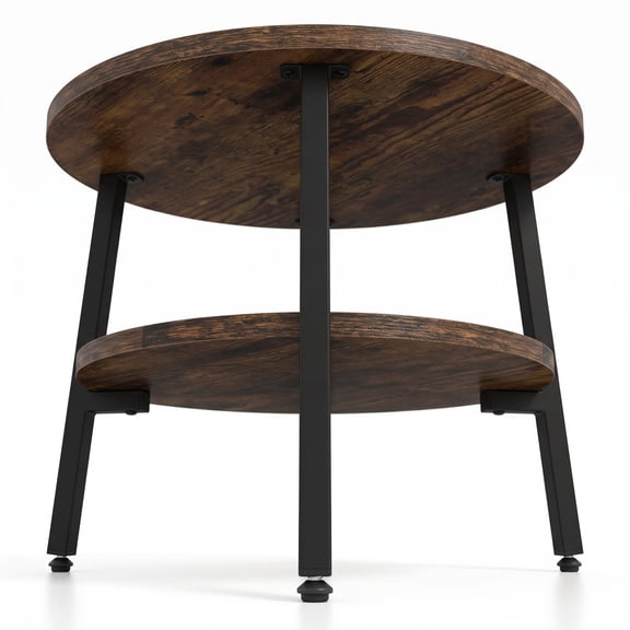 Furnibear Set of 2 Round Side Table with Storage Shelf and Metal Frame, 2-Tier Nightstand End Table for Living Room Bedroom Small Spaces, Rustic Brown