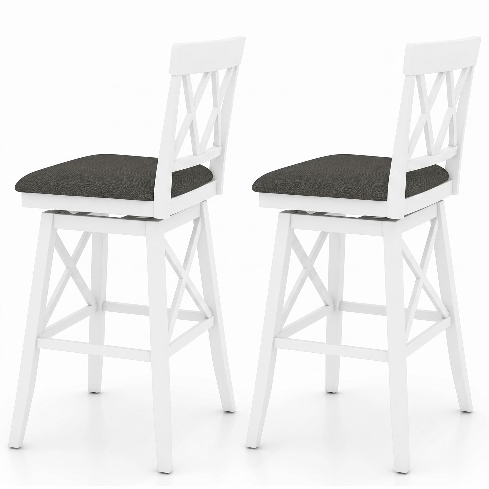 Furnibear Set of 2 Swivel Bar Stools 29 Inch Counter Height Barstools with Backrest Upholstered Linen Seat Cushion Rubber Wood Frame for Kitchen Island Pub, Oak White