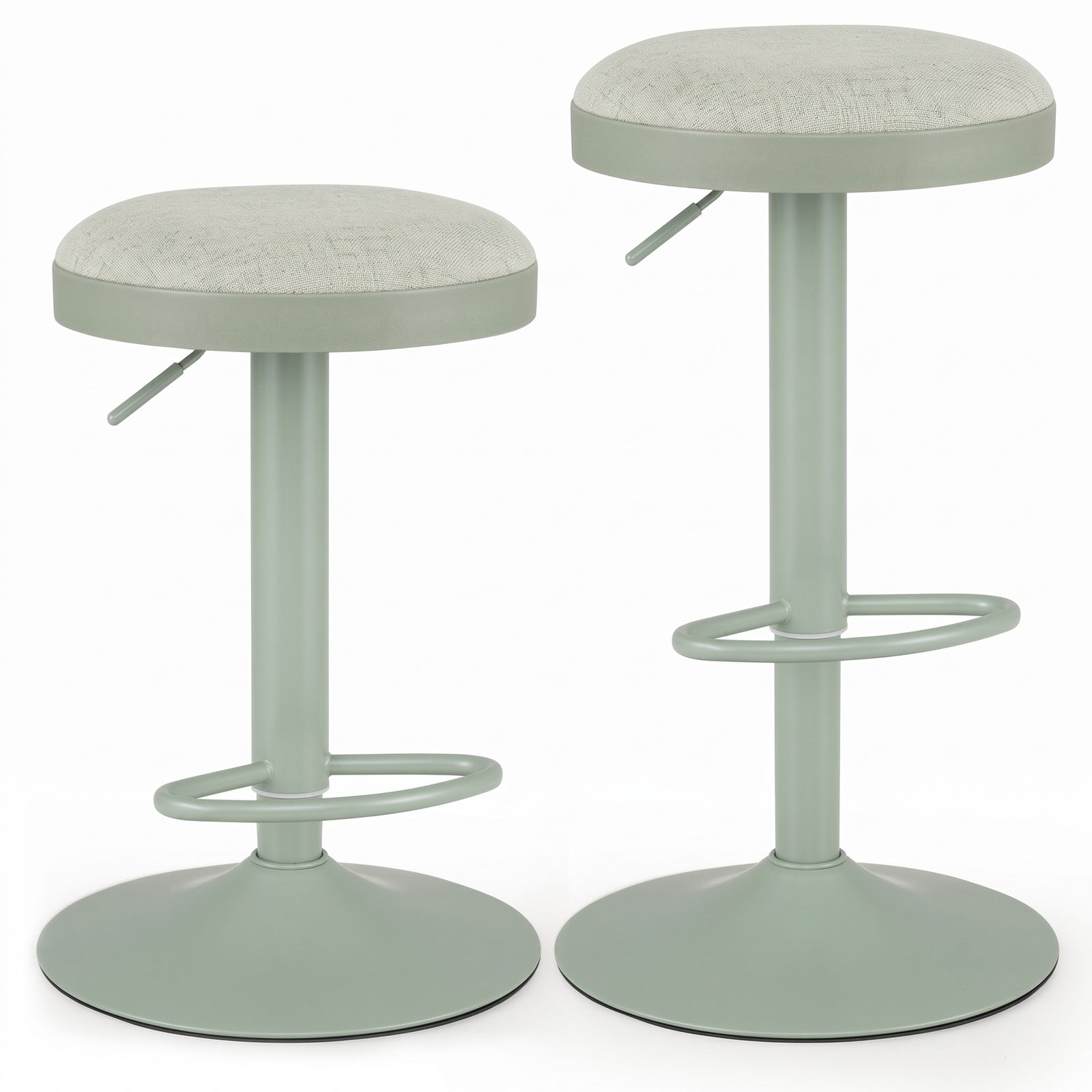 Furnibear Set of 2 Swivel Bar Stools, Height Adjustable Counter Stools with Cushioned Fabric Seat, D-Shaped Footrest and Rubber-Ring Base for Kitchen Island, Green