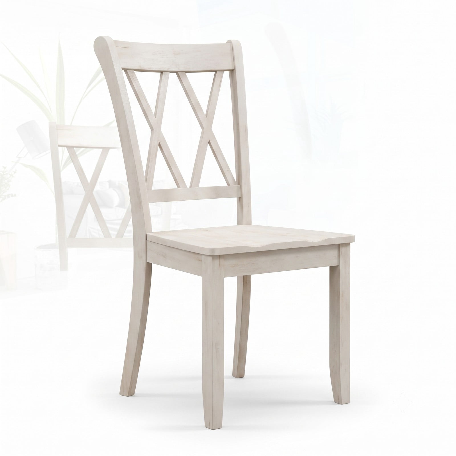 Furnibear Set of 2 Wooden Dining Chairs, Mid Century Modern Farmhouse Kitchen Side Chairs with High Backrest and Rubber Wood Frame for Dining Room, White