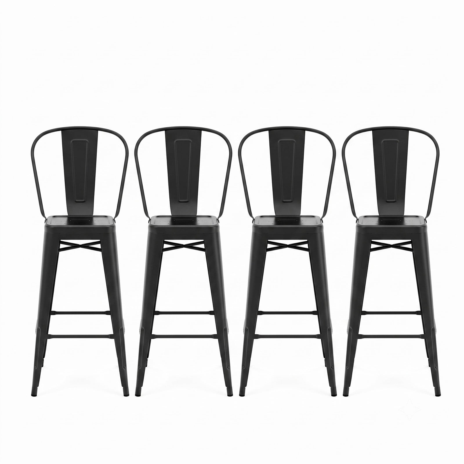 Furnibear Set of 4 Bar Height Stools, Stackable Metal Bar Stools with Removable Backrest, 30 Inch Counter Kitchen Pub Dining Chairs, 330 lbs Capacity, Black