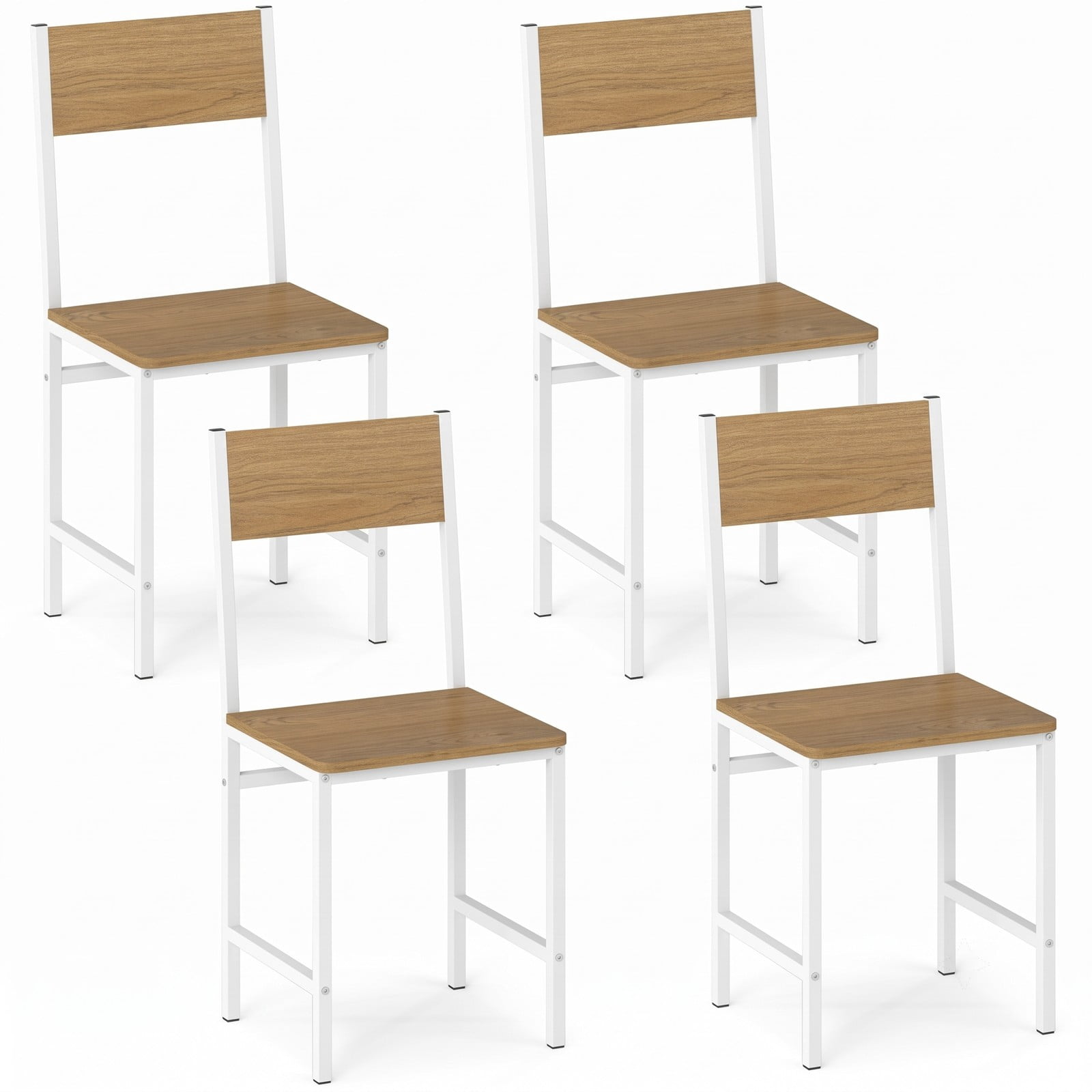 Furnibear Set of 4 Dining Chairs with Metal Legs and Slanted Back, Wood Grain Kitchen Side Chairs, Armless Dining Room Chairs with 300 lbs Capacity for Home, Natural