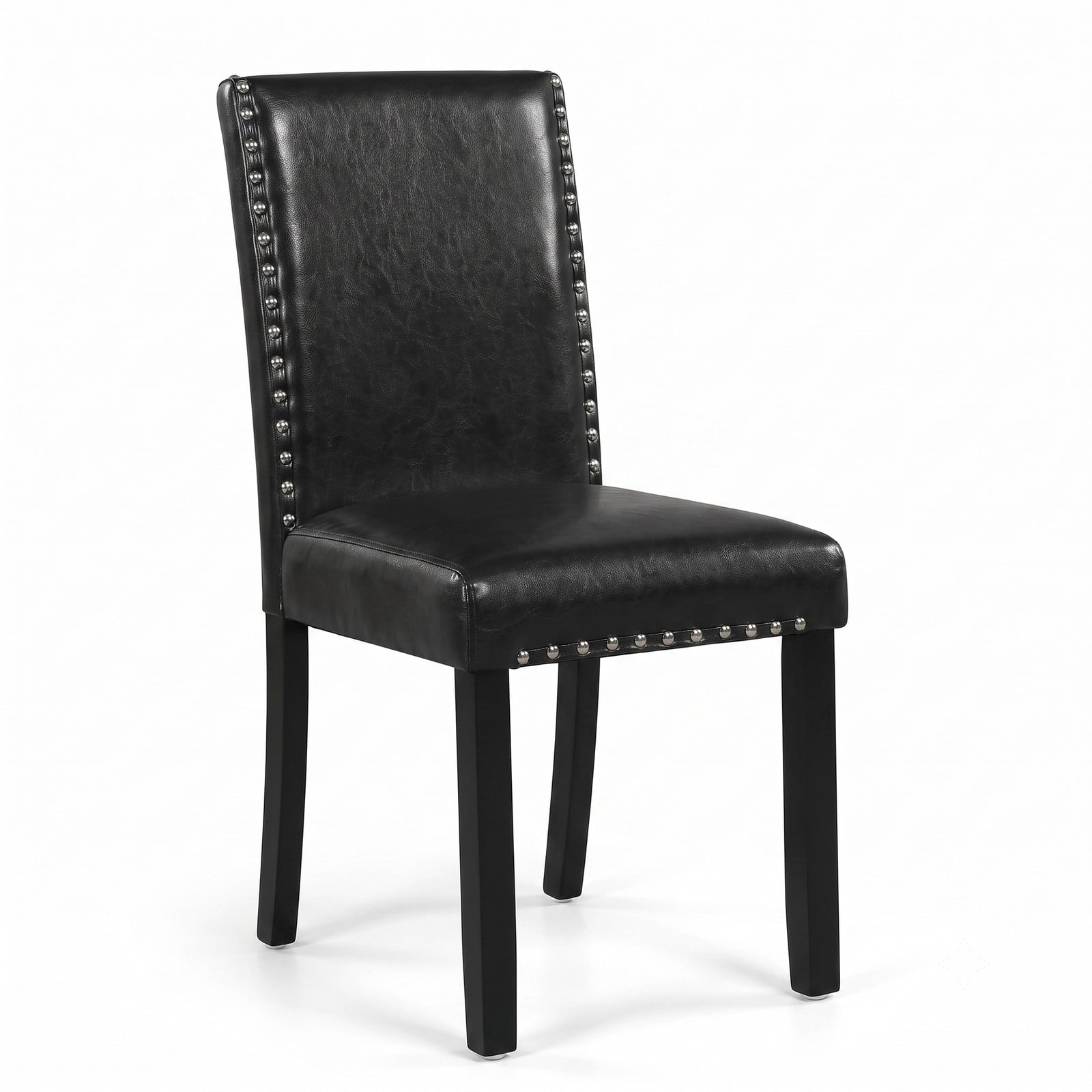 Furnibear Set of 4 Dining Chairs, Upholstered Faux Leather Kitchen Chairs with Solid Rubber Wood Legs, Nailhead Trim Armless Side Chairs for Dining Room, 400, Black