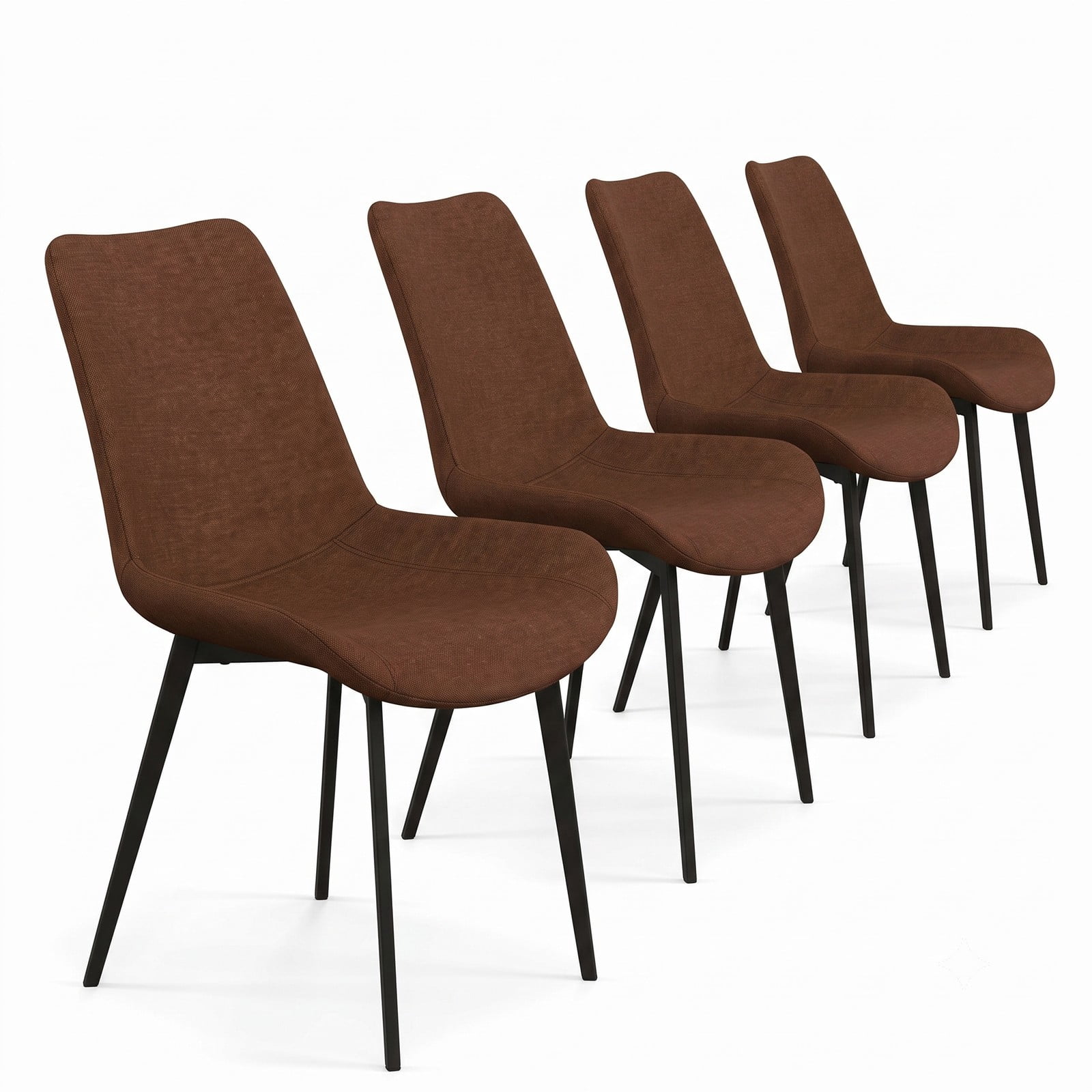 Furnibear Set of 4 Upholstered Dining Chairs with Metal Legs, Faux Linen Padded Back Kitchen Side Chairs, Ergonomic Armless Accent Chairs for Dining Room Living, Brown