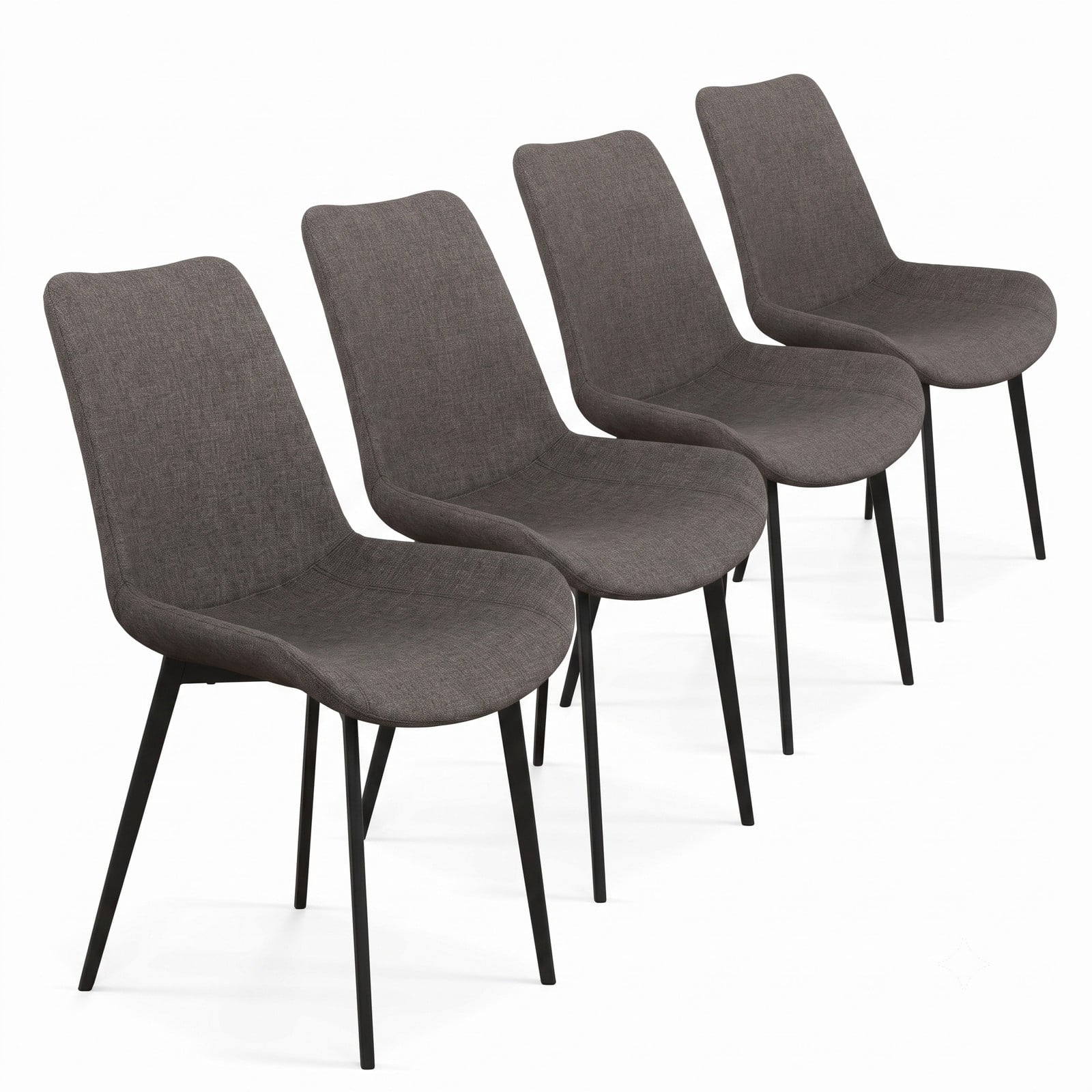 Furnibear Set of 4 Upholstered Dining Chairs with Metal Legs, Faux Linen Padded Back Kitchen Side Chairs, Ergonomic Armless Accent Chairs for Dining Room Living, Gray