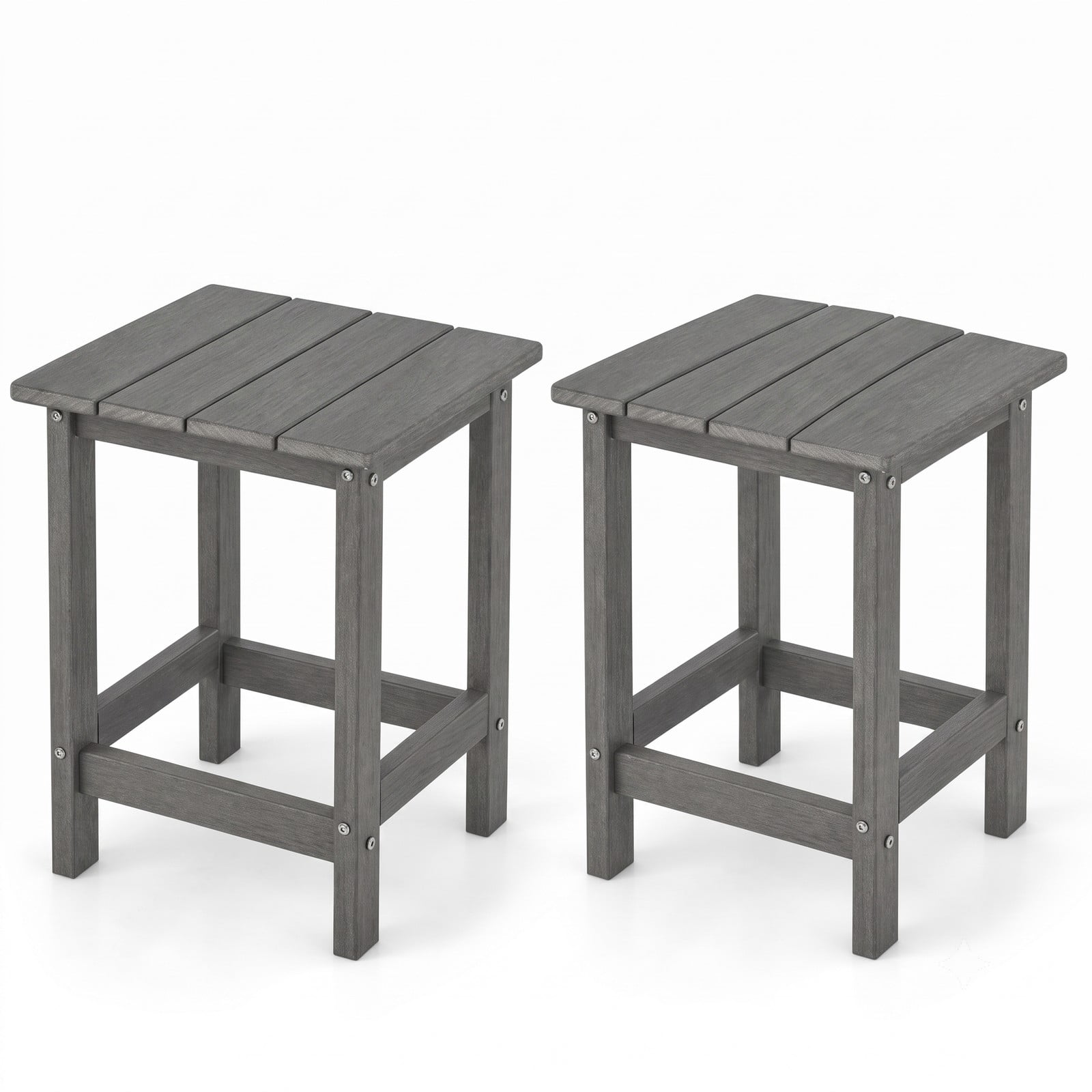 Furnibear Set of 2 14 Inch Square Weather Resistant HDPE Adirondack Side Tables for the Patio Porch Deck and Garden, Gray
