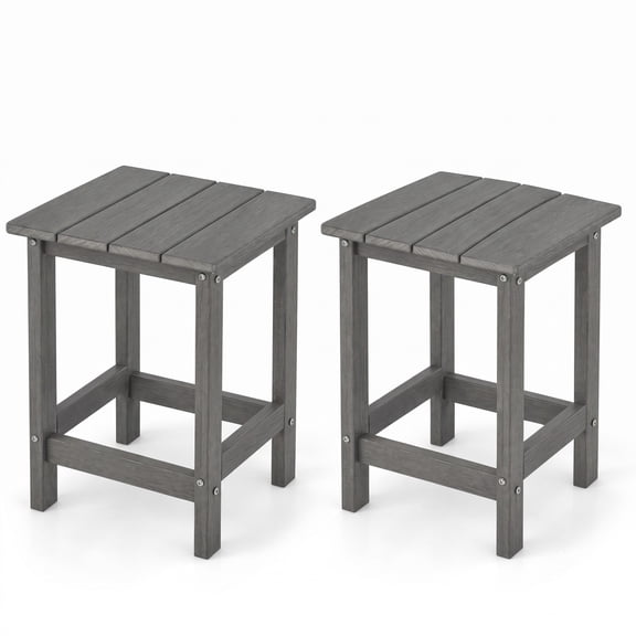 Furnibear Set of 2 14 Inch Square Weather Resistant HDPE Adirondack Side Tables for the Patio Porch Deck and Garden, Gray