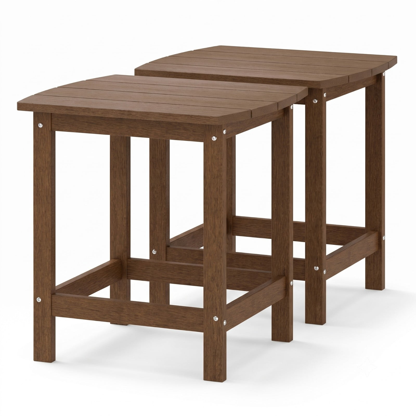 Furnibear Set of 2 18 Inch HDPE Adirondack Outdoor Side Tables with Slatted Top for the Patio Backyard and Garden, Coffee