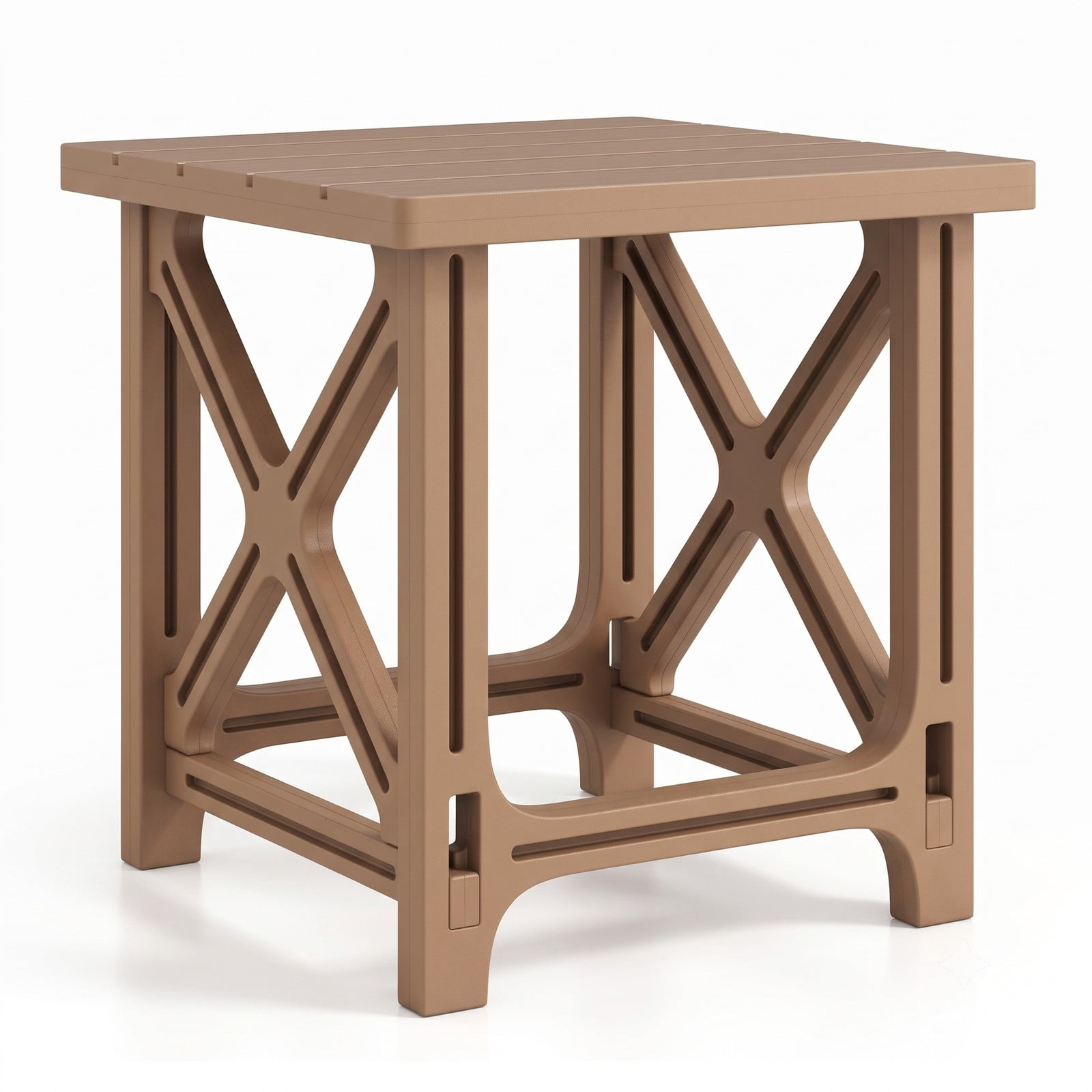 Furnibear Set of 2 18 Inch Square Outdoor HDPE Adirondack Side Tables with Slatted Top and X Panels for the Patio, Brown