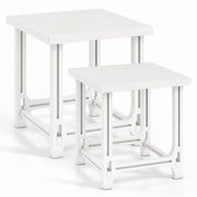 Furnibear Set of 2 18 Inch Square Outdoor HDPE Adirondack Side Tables with Slatted Top and X Panels for the Patio, White
