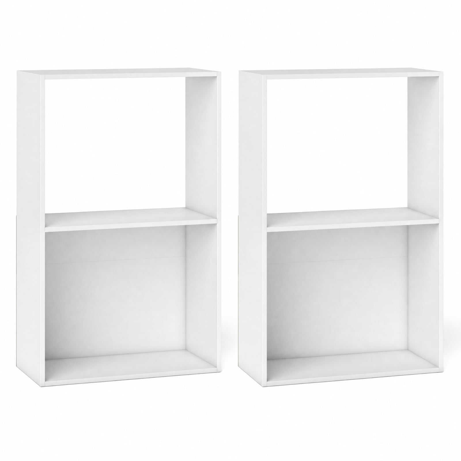Furnibear Set of 2 3-Tier Freestanding Bookshelf with Open Storage Compartment and Display Shelf for Living Room and Study, White