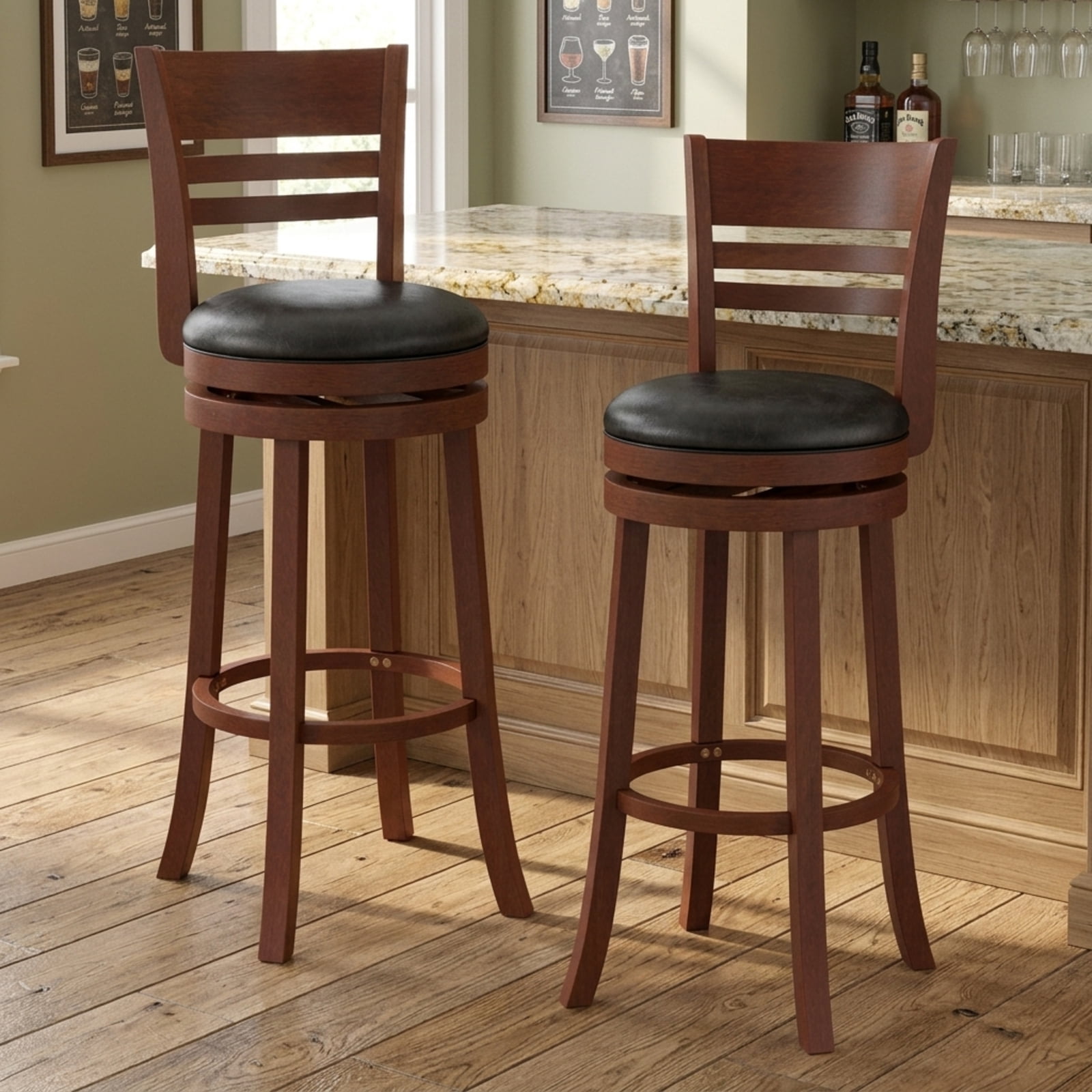 Furnibear Set of 2 360° Bar Stools with PU Upholstered Seats for Kitchen Island Counter Bar Pub Dining Home, Brown