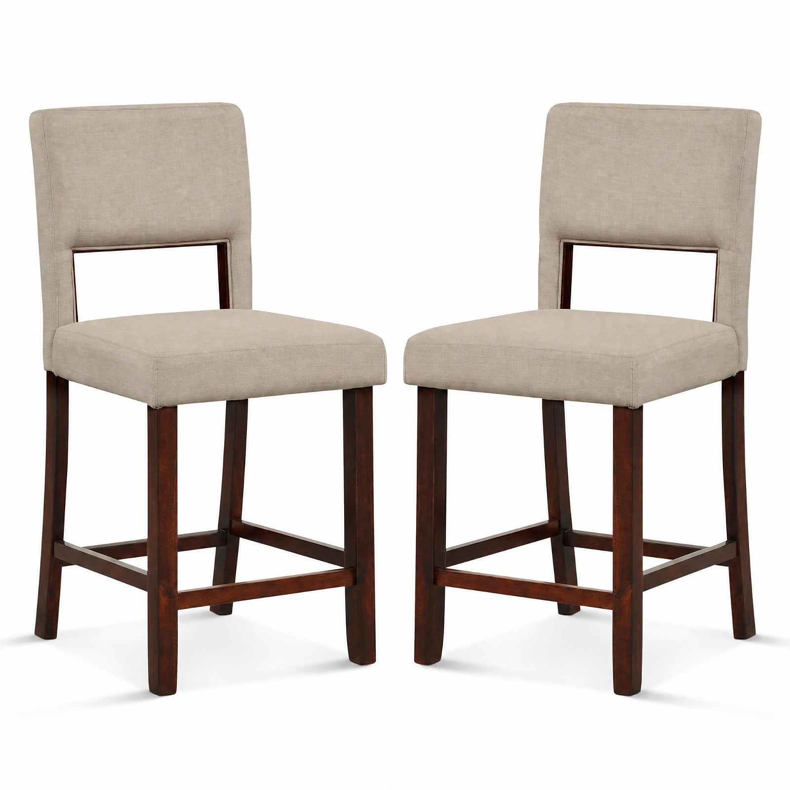 Furnibear Set of 2 Bar Chairs with Hollowed Back and Rubber Wood Legs in Beige