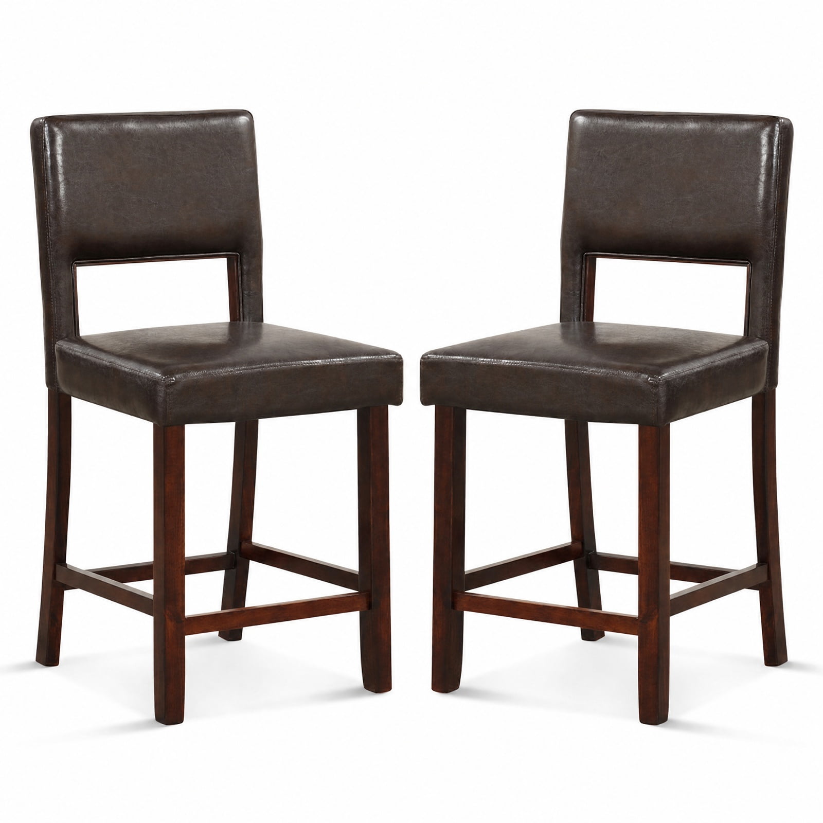 Furnibear Set of 2 Bar Chairs with Hollowed Back and Rubber Wood Legs in Brown