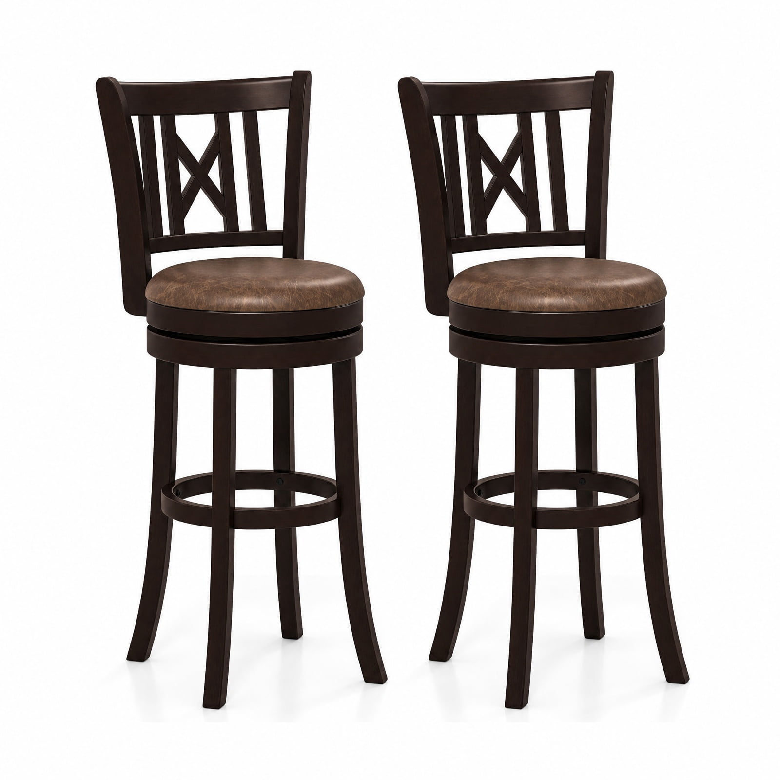 Furnibear Set of 2 Bar Stools Swivel Bar Chairs with Footrest and Hollowed Backrest-30 inches for Kitchen Island Counter Bar Pub Dining Home, Coffee