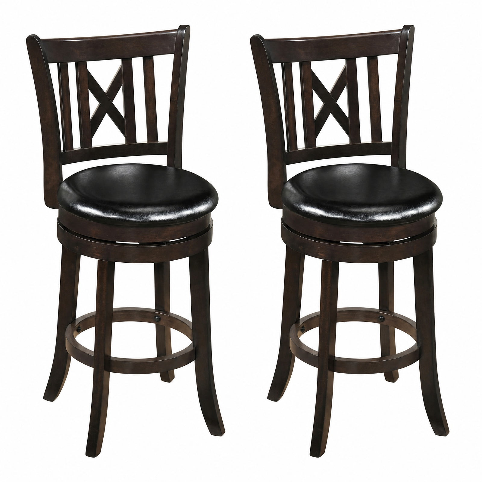 Furnibear Set of 2 Bar Stools Swivel Bar Chairs with Hollowed Backrest and Footrest-26 inches for Kitchen Island Counter Bar Pub Dining Home, Taupe