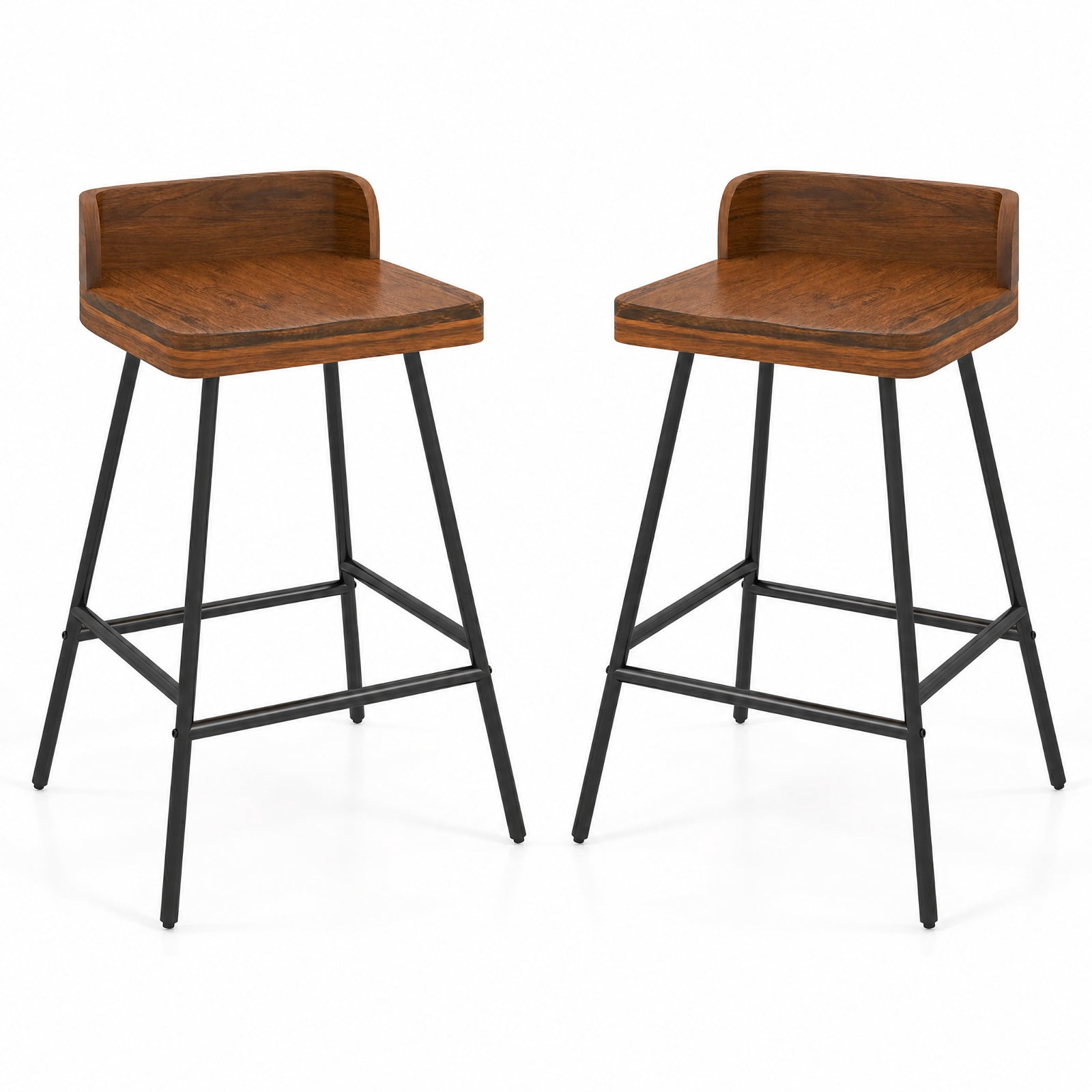 Furnibear Set of 2 Counter Height Bar Stool with Low Back Metal Legs and Footrest for Kitchen Island for Kitchen Island Counter Bar Pub Dining, Brown