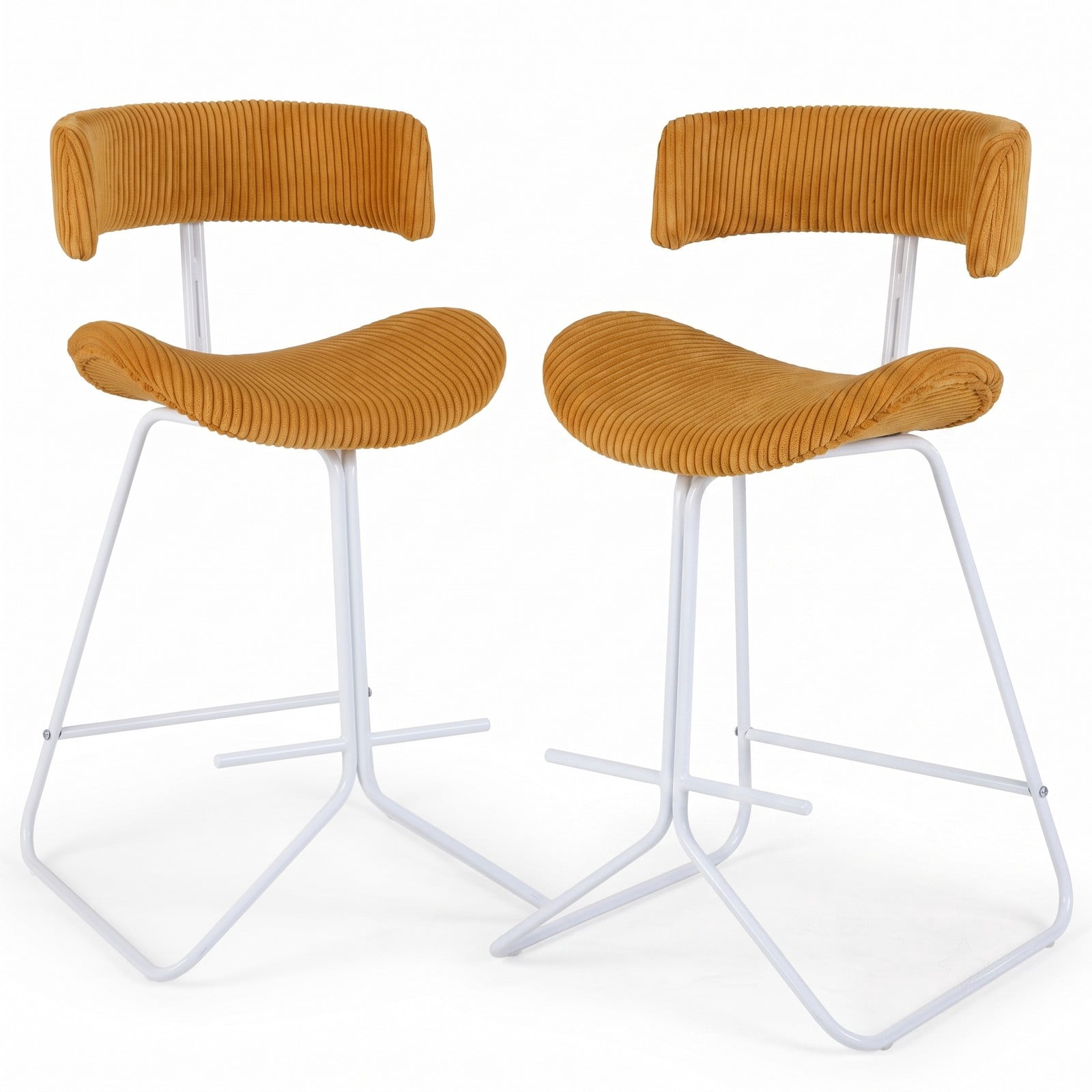 Furnibear Set of 2 Counter Height Bar Stools 25 Inch Armless Barstools with Padded Corduroy Seat and Footrest for Kitchen Island Dining, Orange