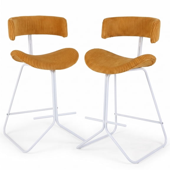 Furnibear Set of 2 Counter Height Bar Stools 25 Inch Armless Barstools with Padded Corduroy Seat and Footrest for Kitchen Island Dining, Orange