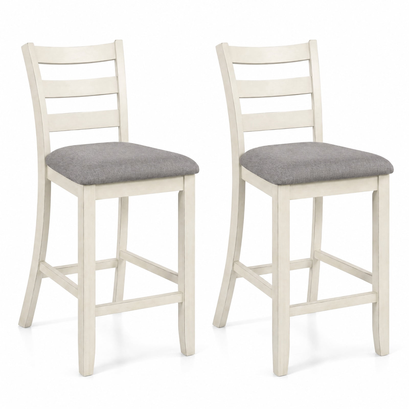 Furnibear Counter Height Chairs Set of 2 with Fabric Seat and Rubber Wood Legs, Upholstered Bar Stools with Backrest, Beige