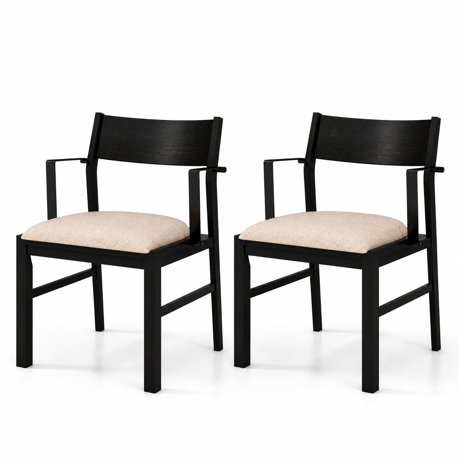 Furnibear Set of 2 Dining Chairs with Contoured Backrest Padded Seat and Armrests