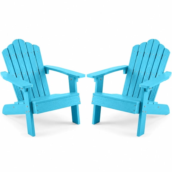 Furnibear Set of 2 Kids Adirondack Chairs with Tilted High Backrest and Widened Armrests for Outdoor Porch Backyard and Poolside, Turquoise