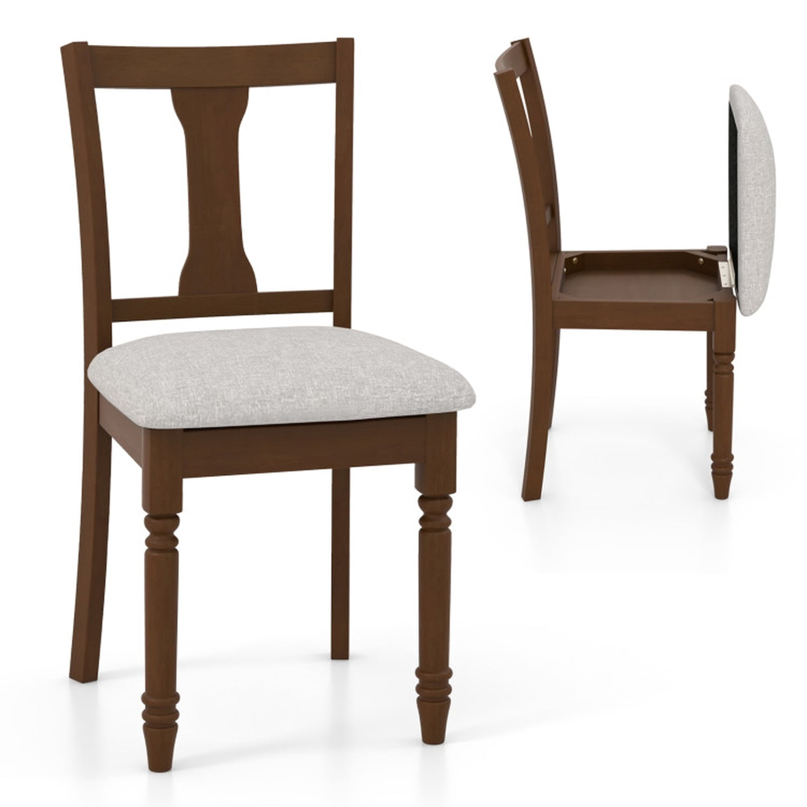 Furnibear Upholstered Dining Chairs Set of 2 with Hidden Under Seat Storage and Linen Padded Seat for Kitchen and Dining Room, Brown