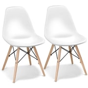 Furnibear Mid Century Modern Dining Chairs Set of 2 with Molded PP Seat and Beech Wood Legs for Kitchen and Dining Room, White