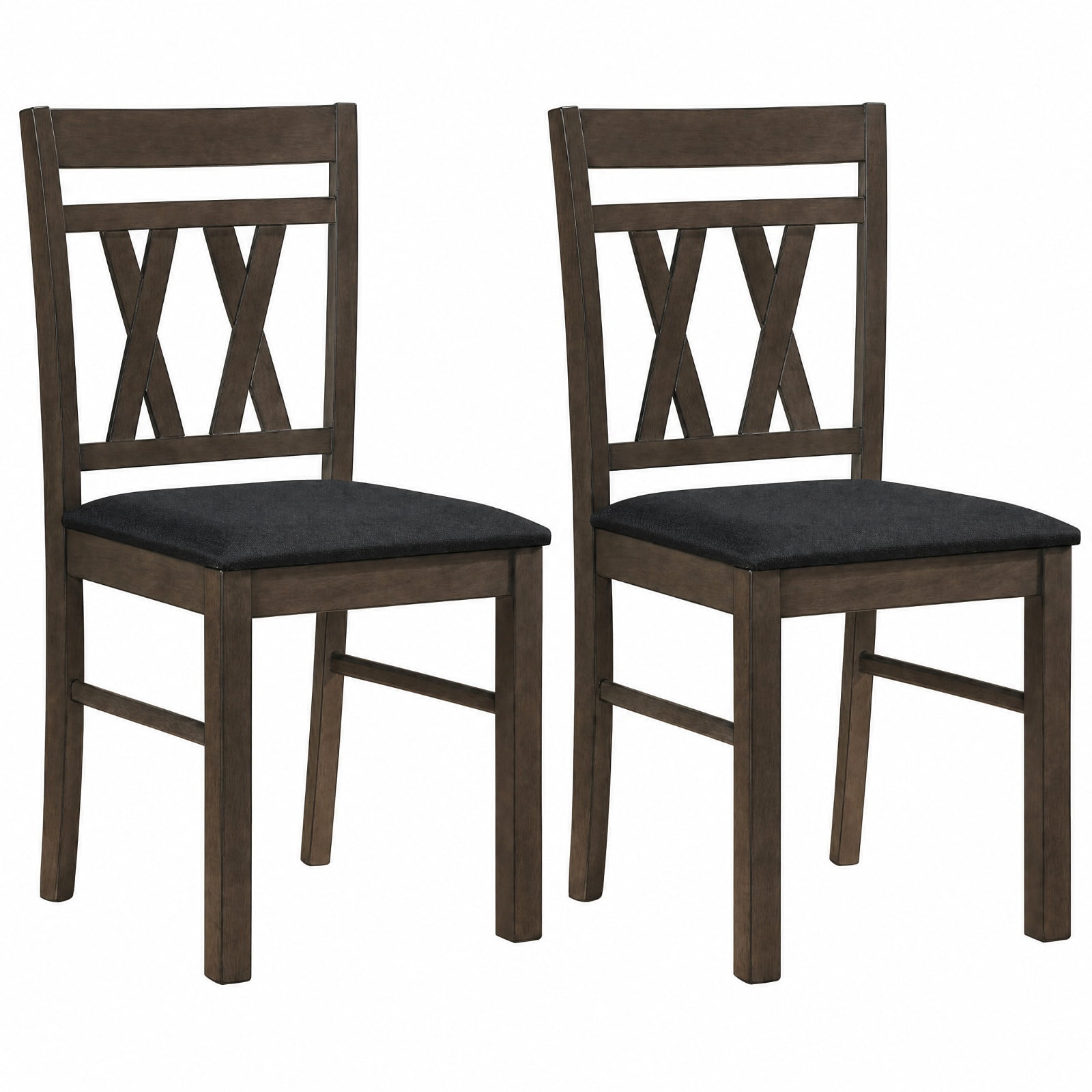 Furnibear Set of 2 Modern Linen Style Upholstered Kitchen Chairs with High Back and Rubber Wood Frame for Dining Room, Gray